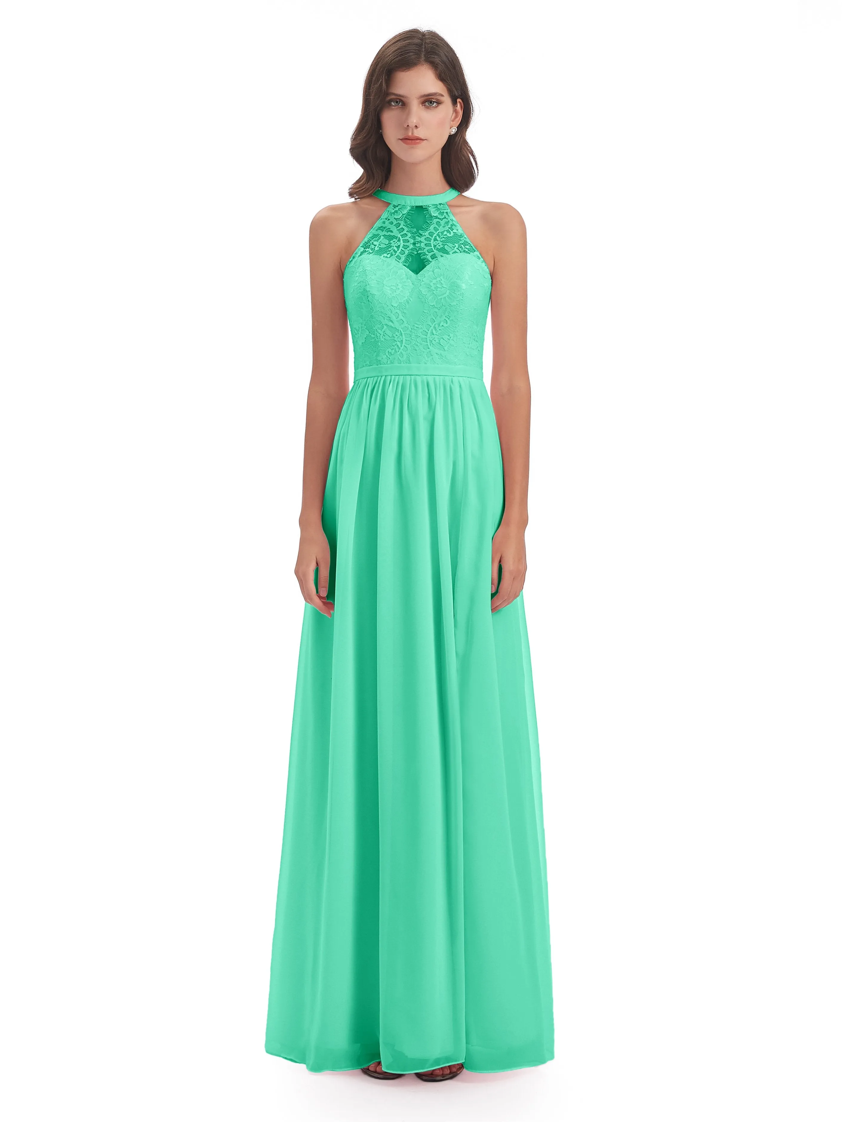 Ava Lace/Chiffon Split Floor-Length Bridesmaid Dresses