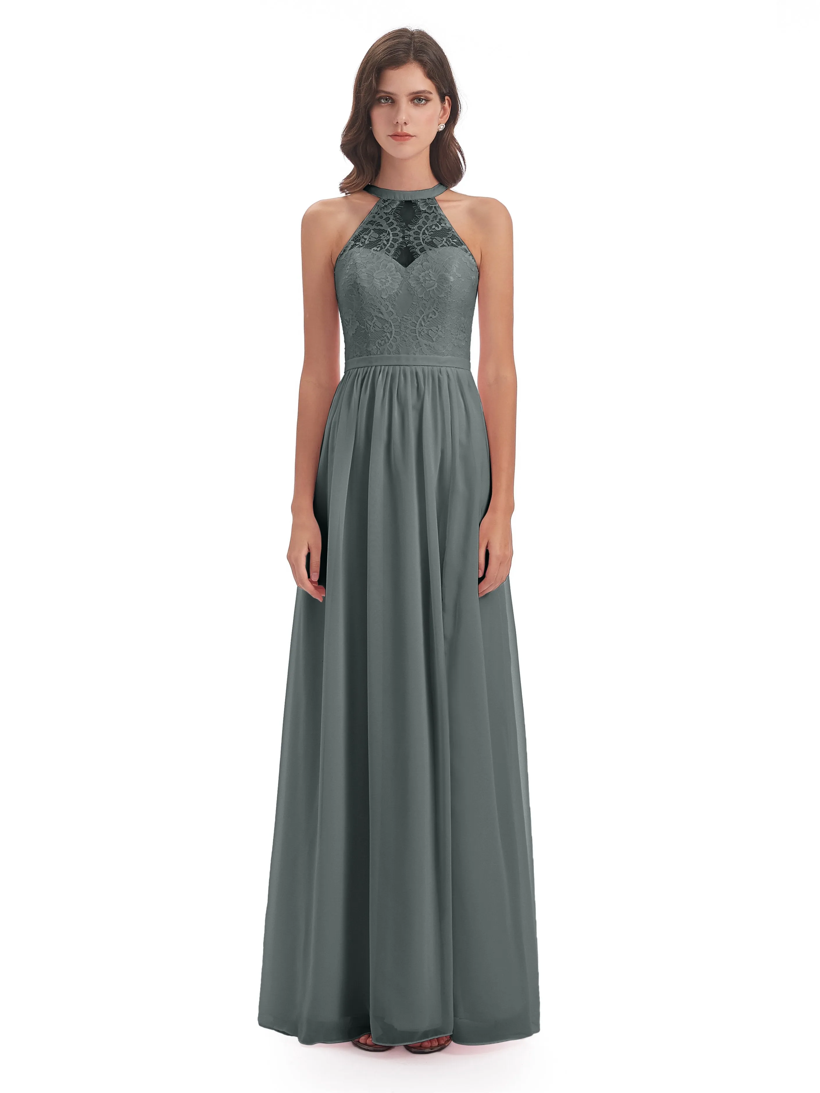 Ava Lace/Chiffon Split Floor-Length Bridesmaid Dresses