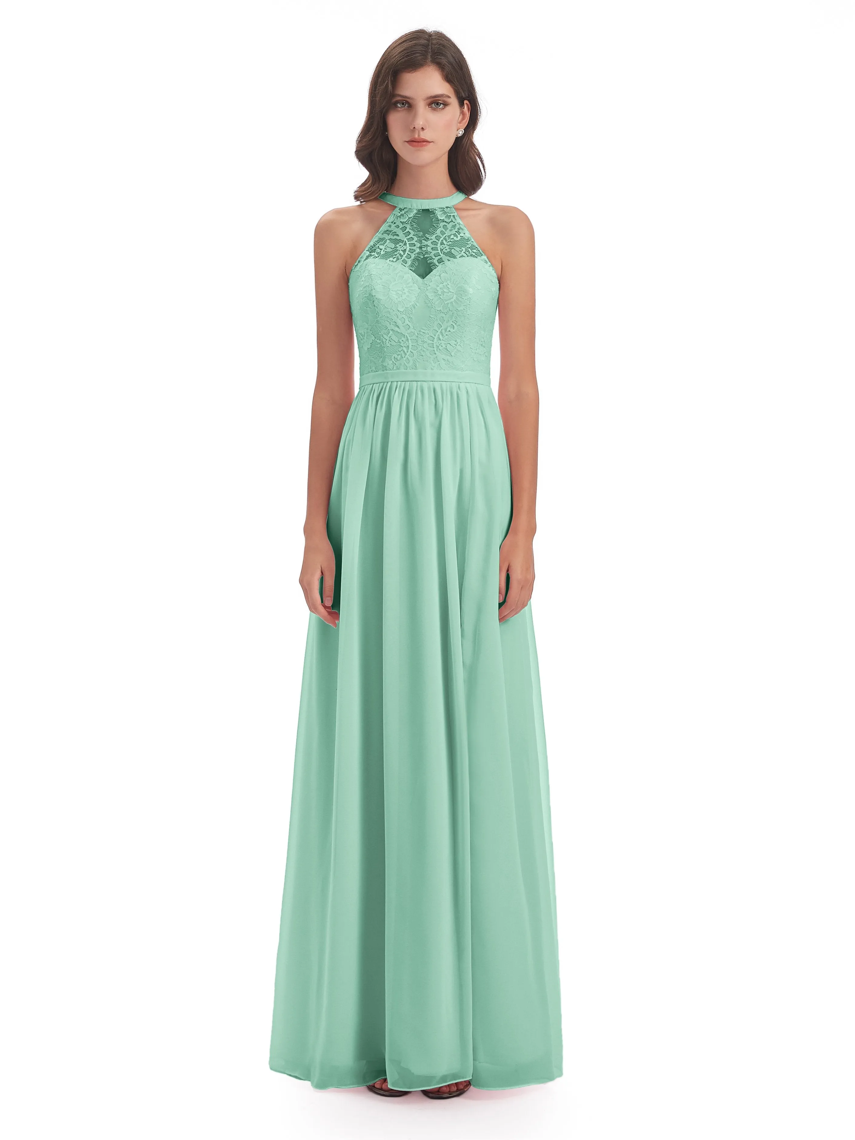 Ava Lace/Chiffon Split Floor-Length Bridesmaid Dresses