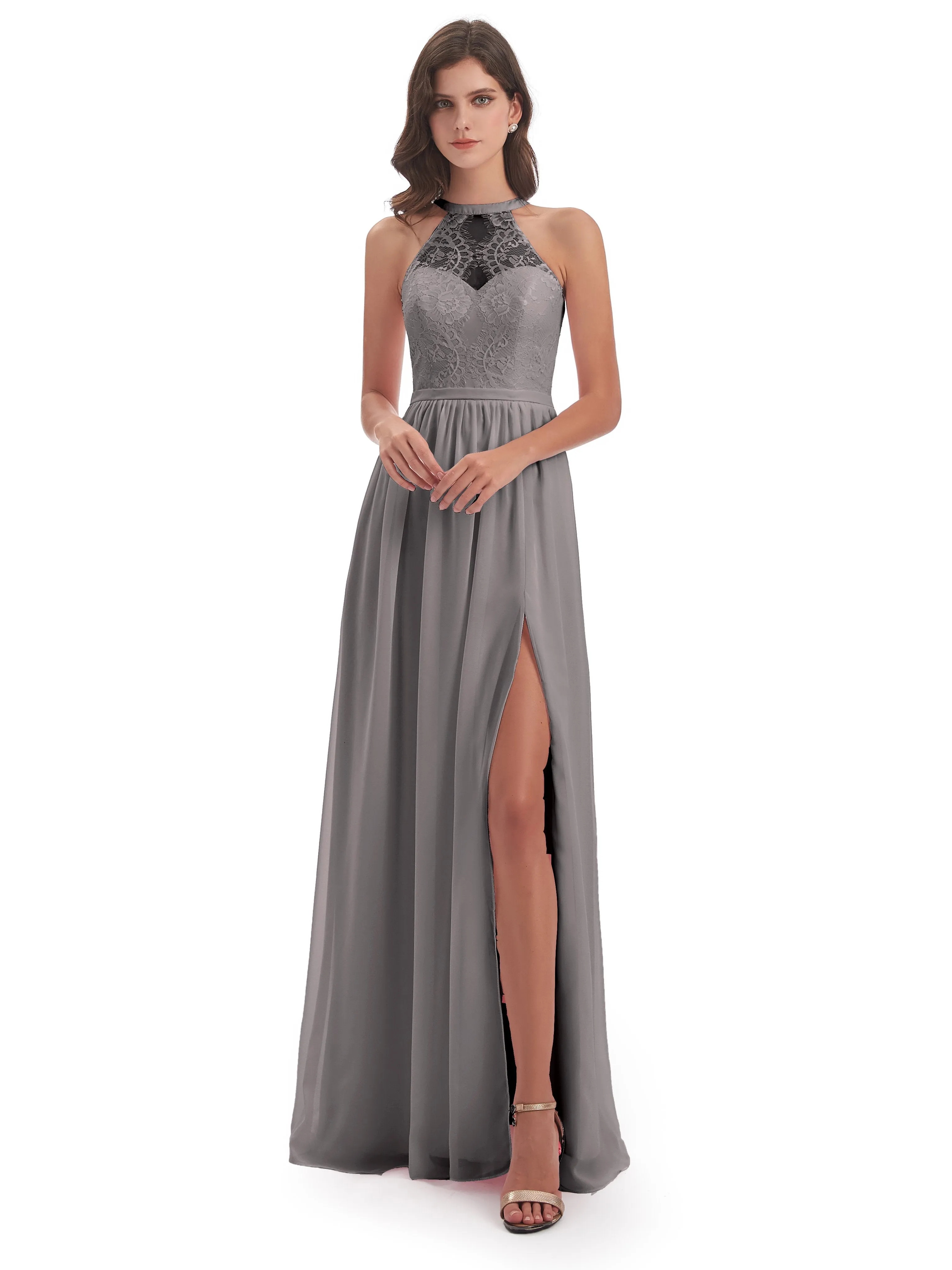 Ava Lace/Chiffon Split Floor-Length Bridesmaid Dresses