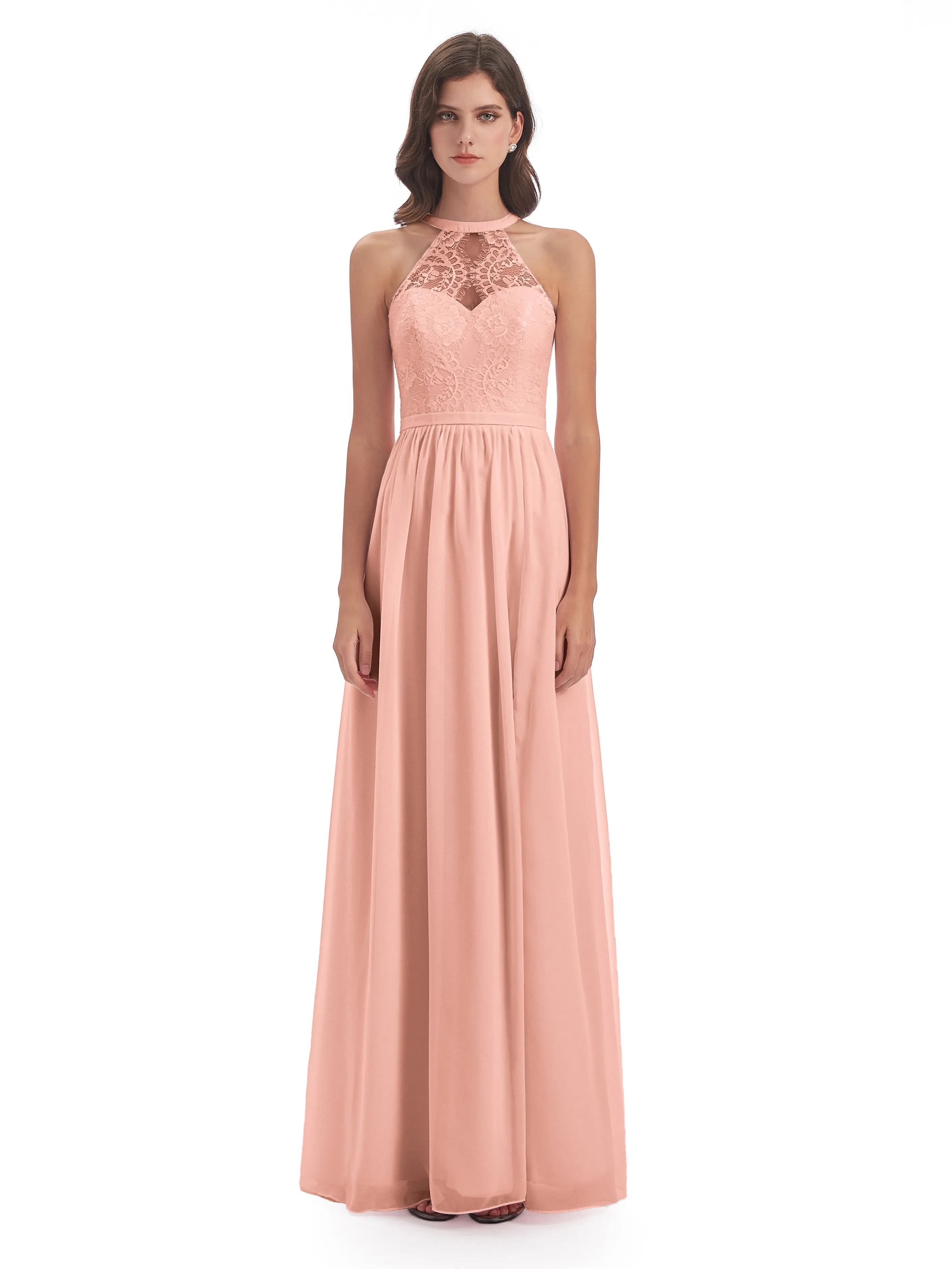 Ava Lace/Chiffon Split Floor-Length Bridesmaid Dresses