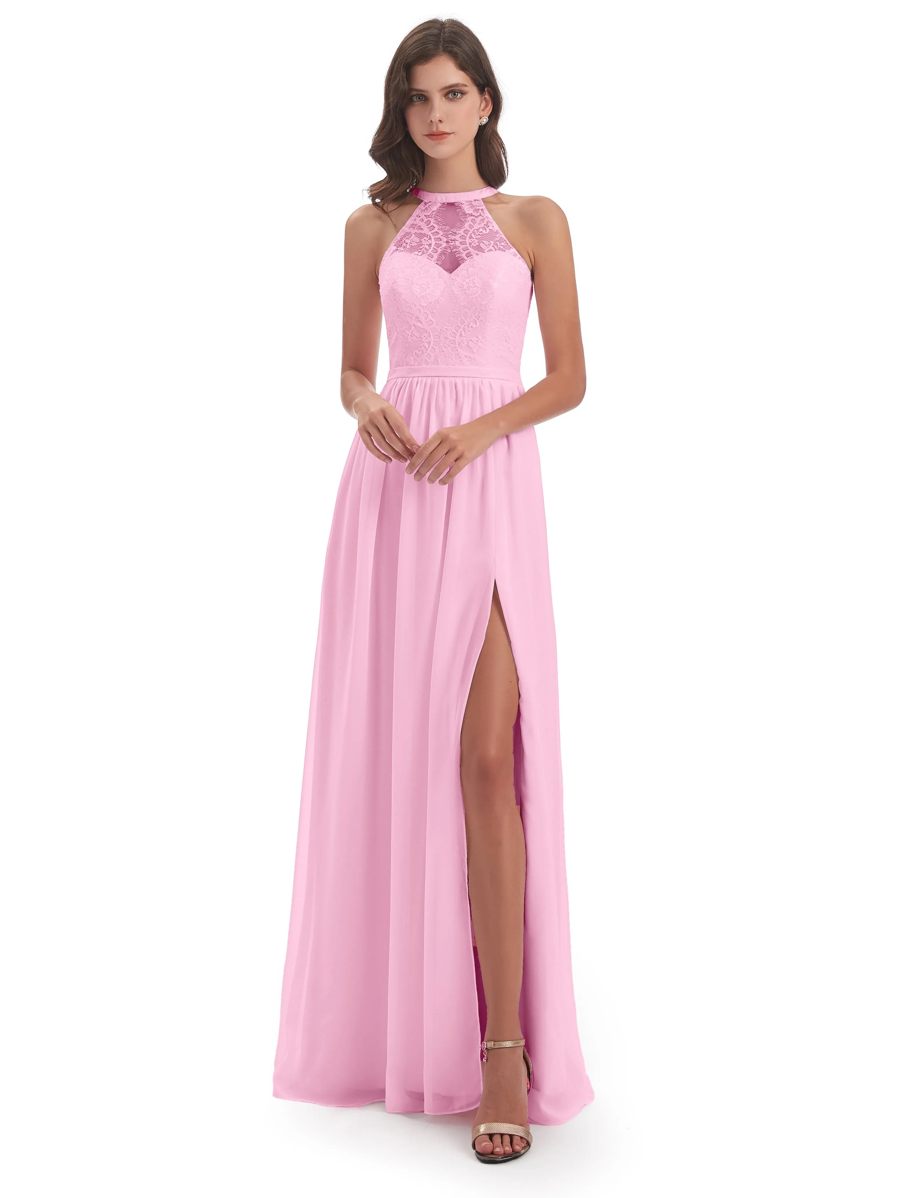 Ava Lace/Chiffon Split Floor-Length Bridesmaid Dresses