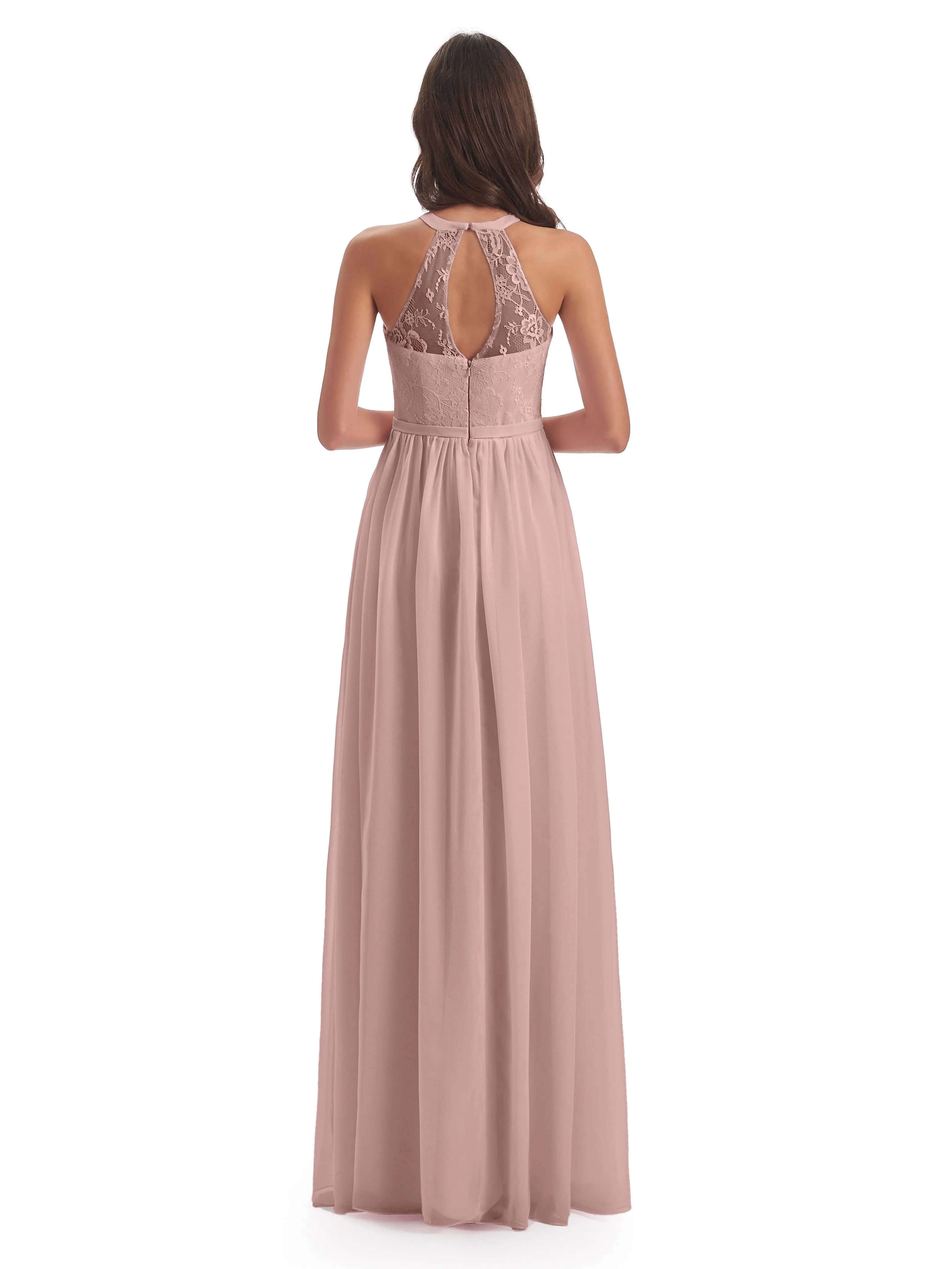 Ava Lace/Chiffon Split Floor-Length Bridesmaid Dresses