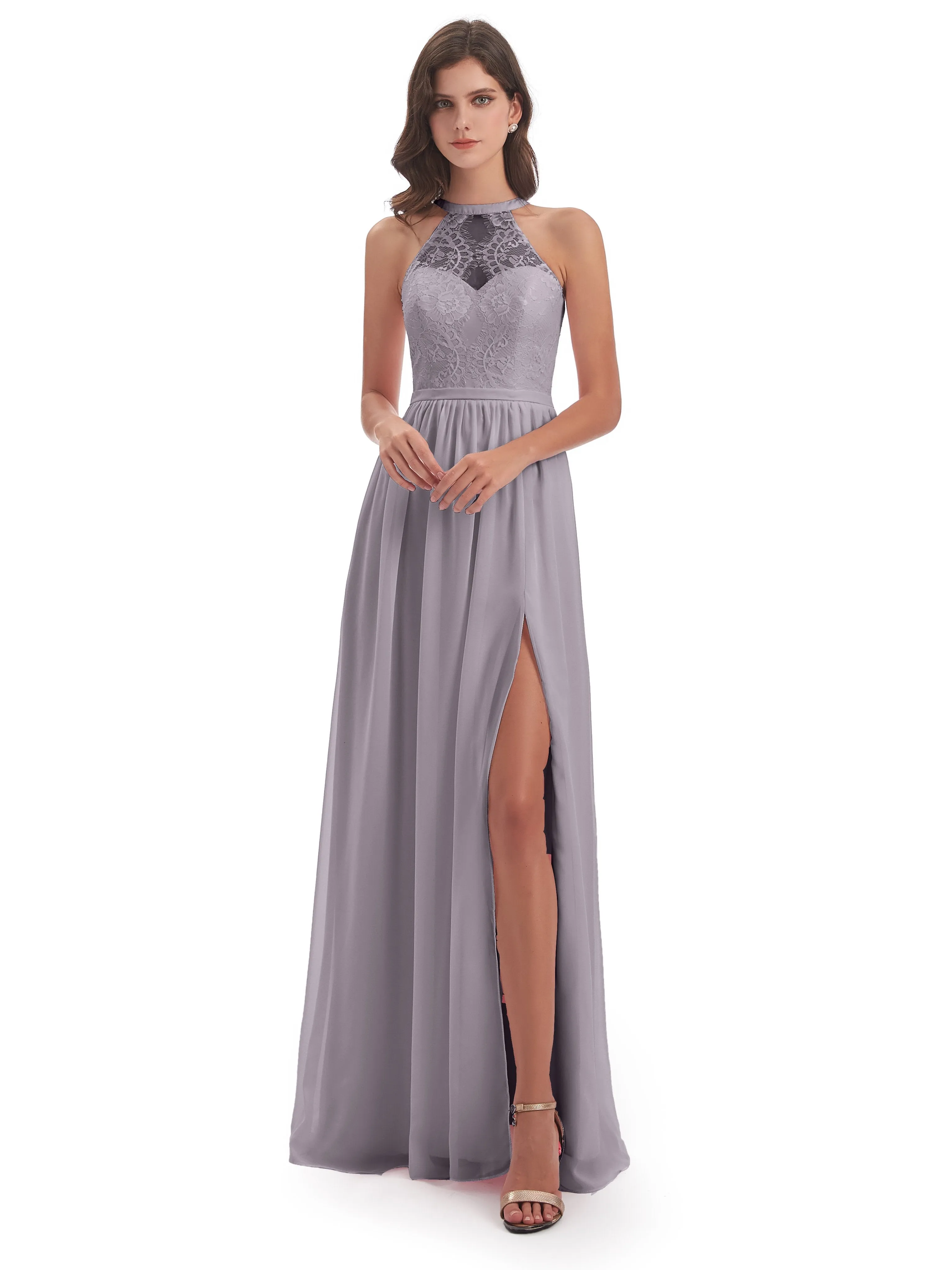 Ava Lace/Chiffon Split Floor-Length Bridesmaid Dresses