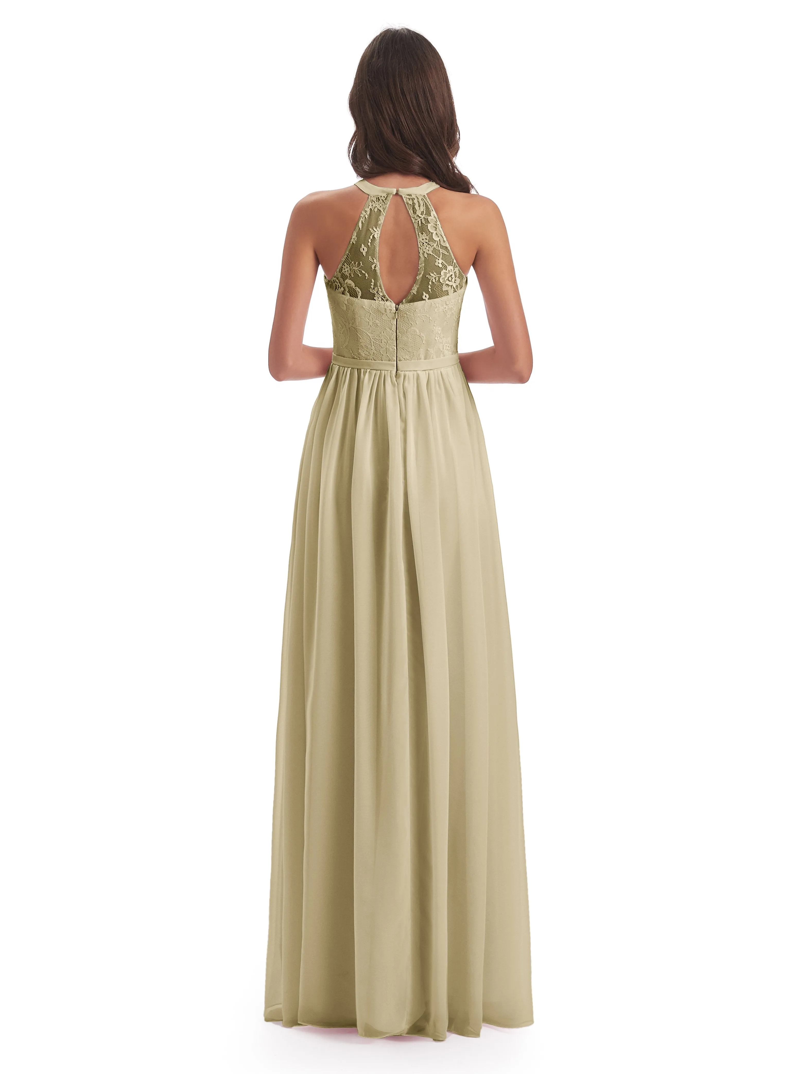 Ava Lace/Chiffon Split Floor-Length Bridesmaid Dresses