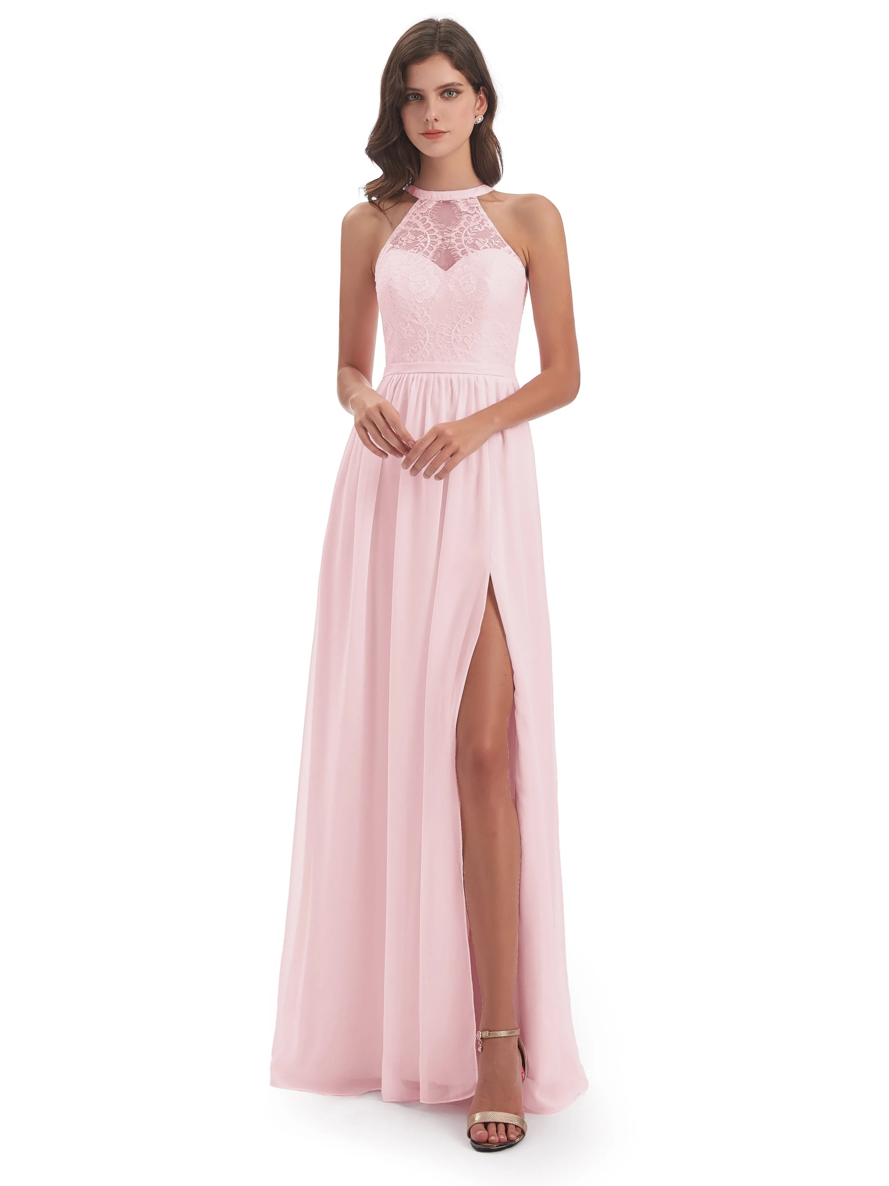 Ava Lace/Chiffon Split Floor-Length Bridesmaid Dresses