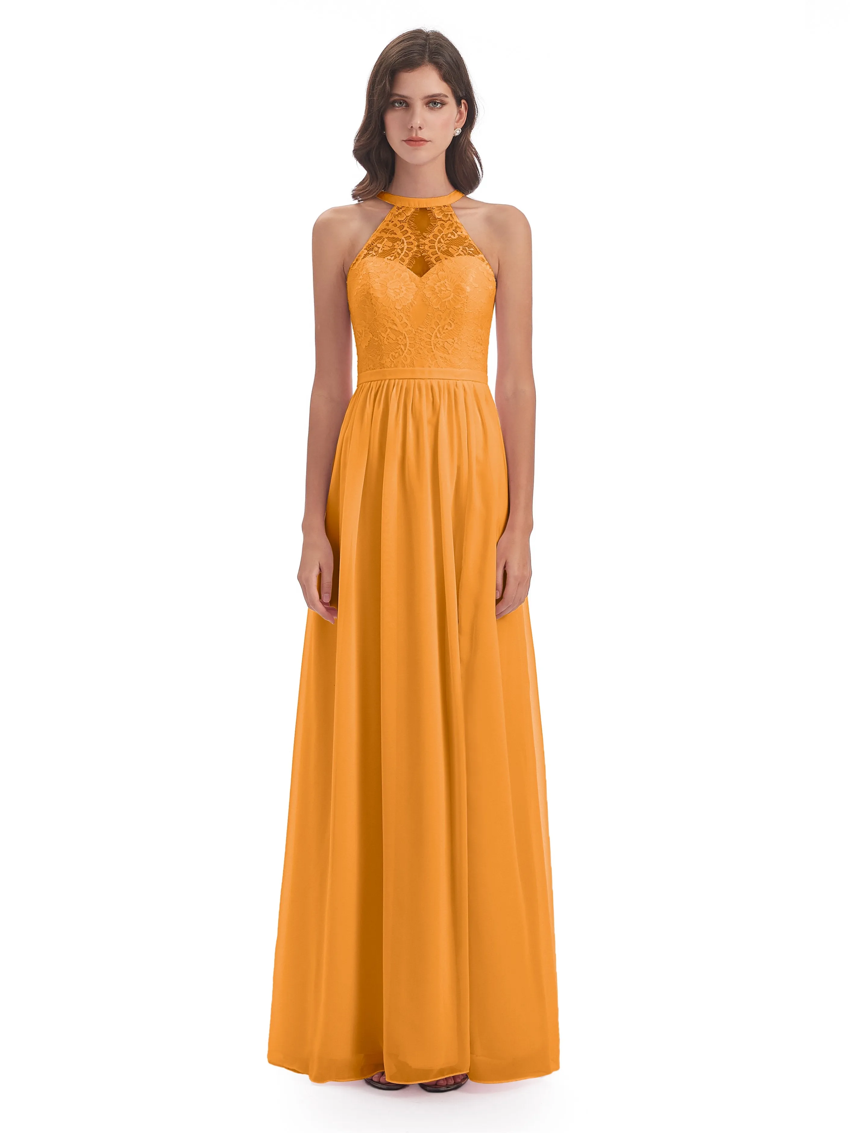 Ava Lace/Chiffon Split Floor-Length Bridesmaid Dresses