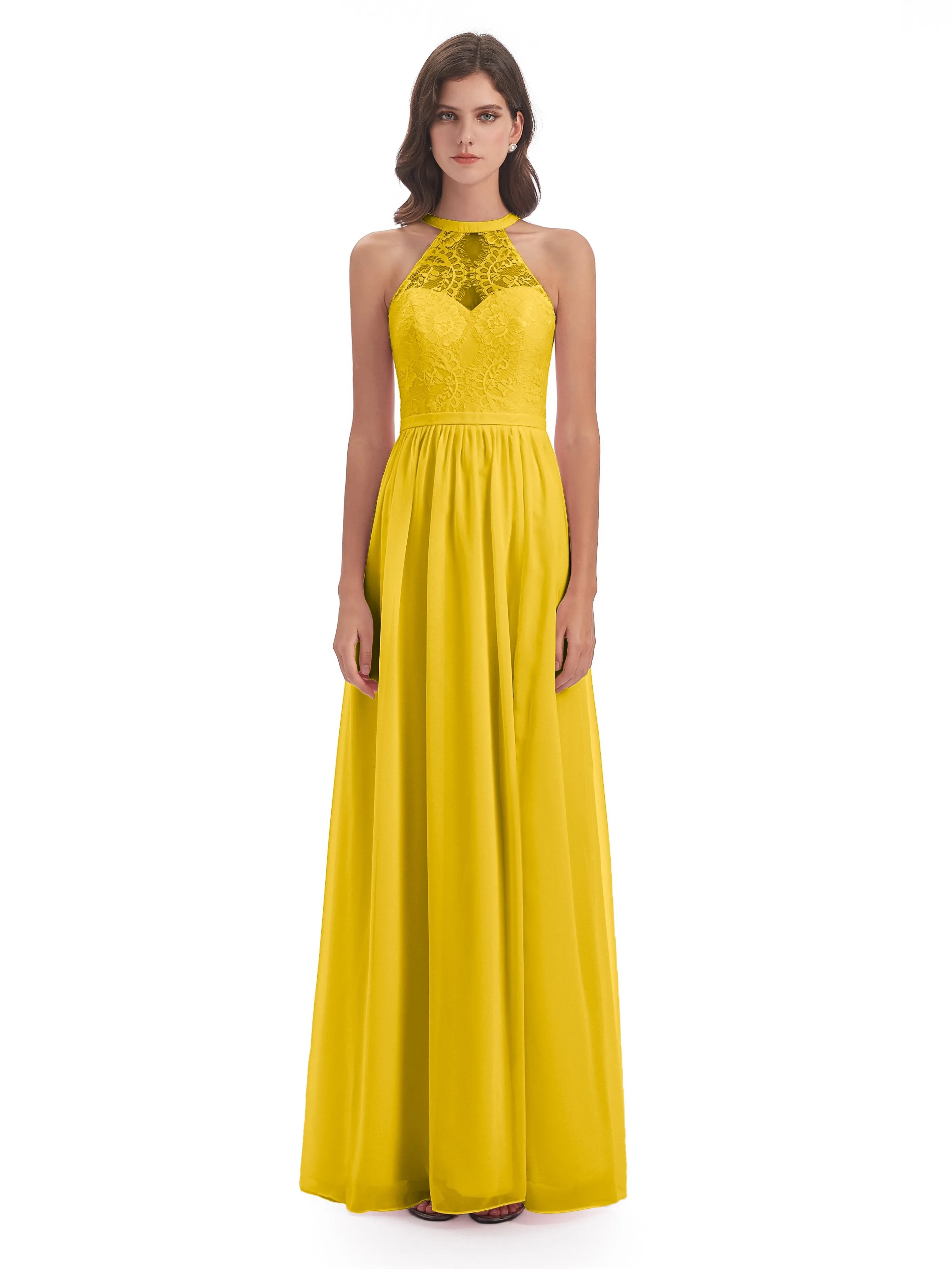 Ava Lace/Chiffon Split Floor-Length Bridesmaid Dresses