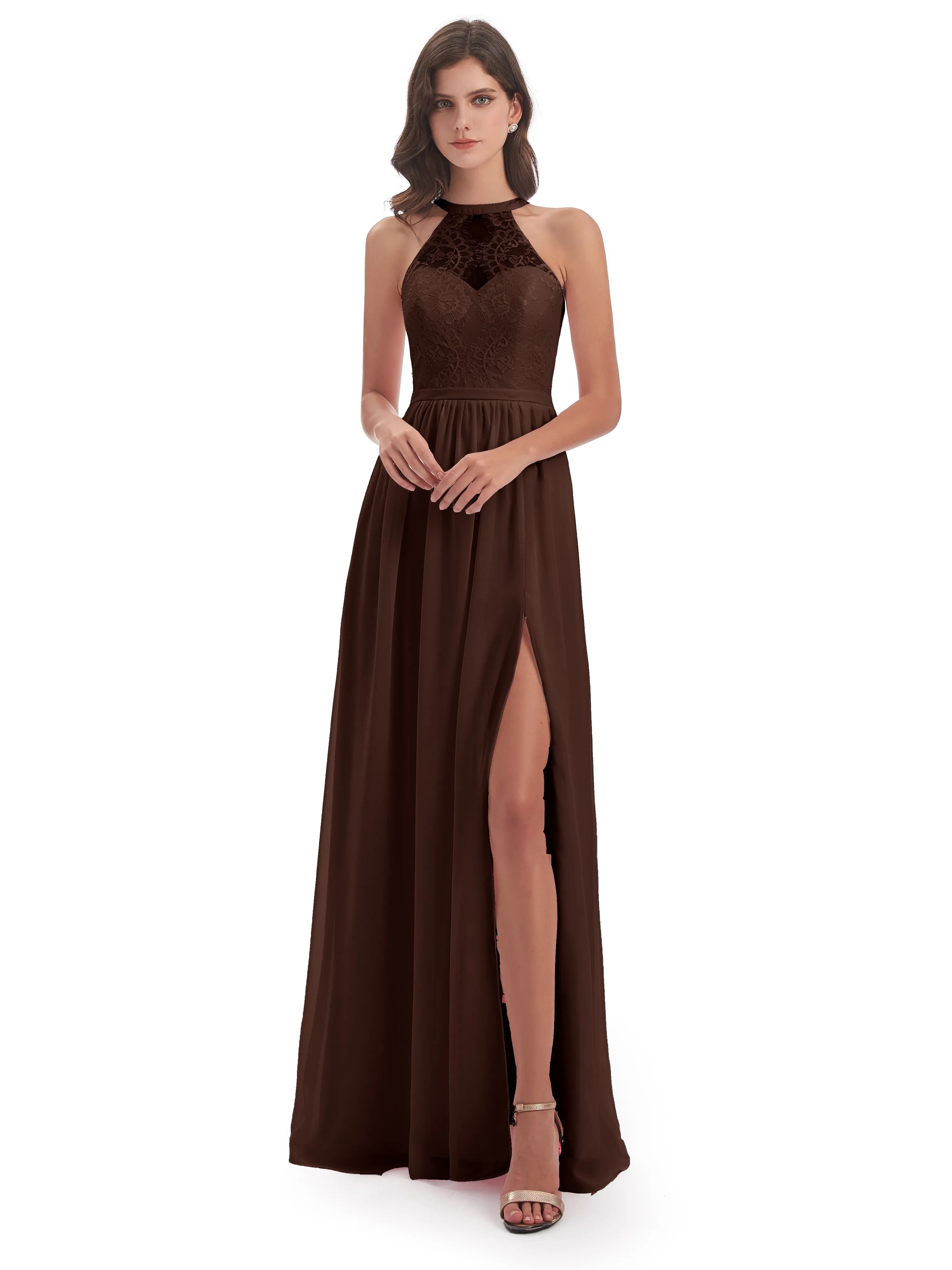 Ava Lace/Chiffon Split Floor-Length Bridesmaid Dresses