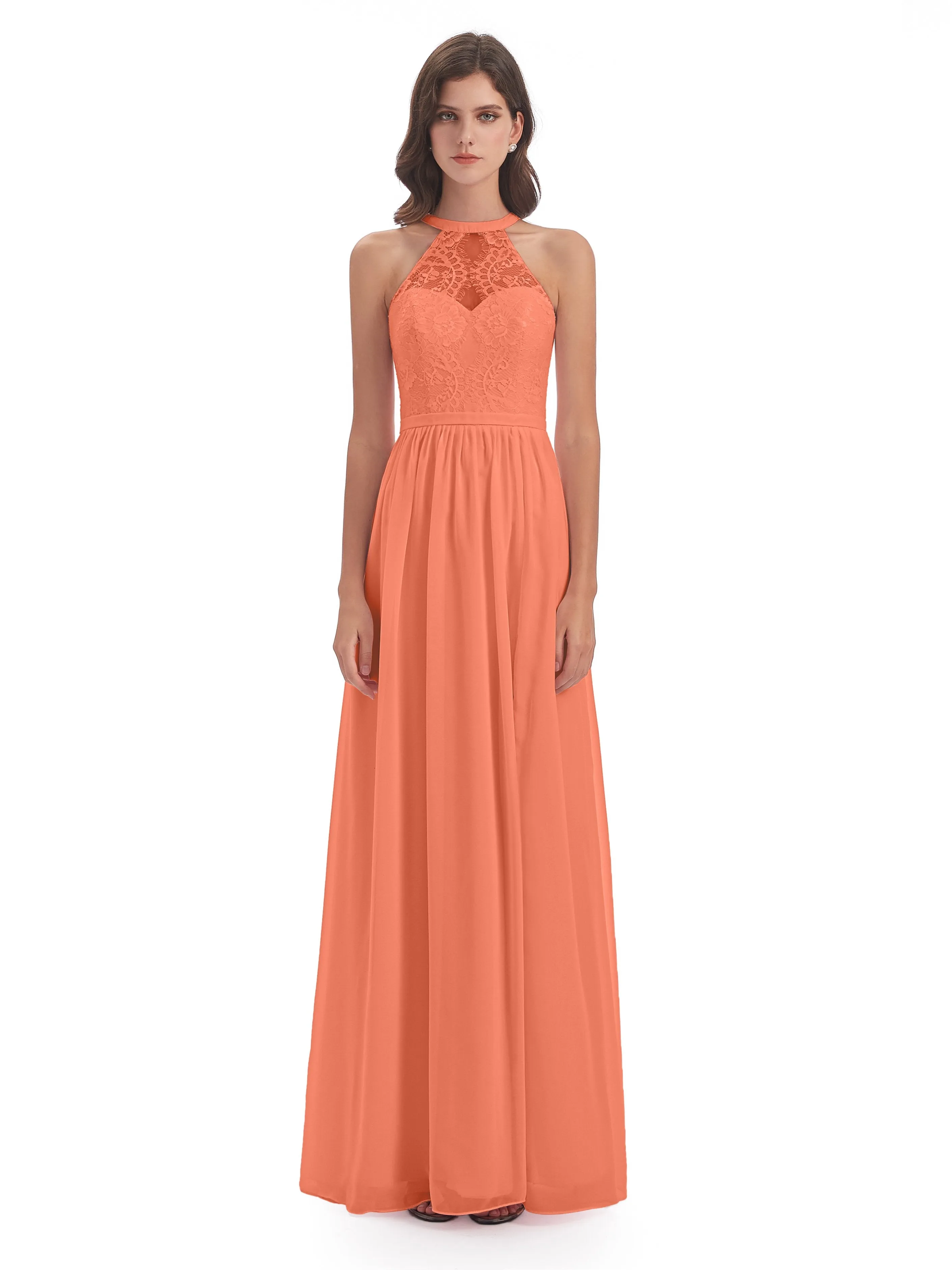 Ava Lace/Chiffon Split Floor-Length Bridesmaid Dresses