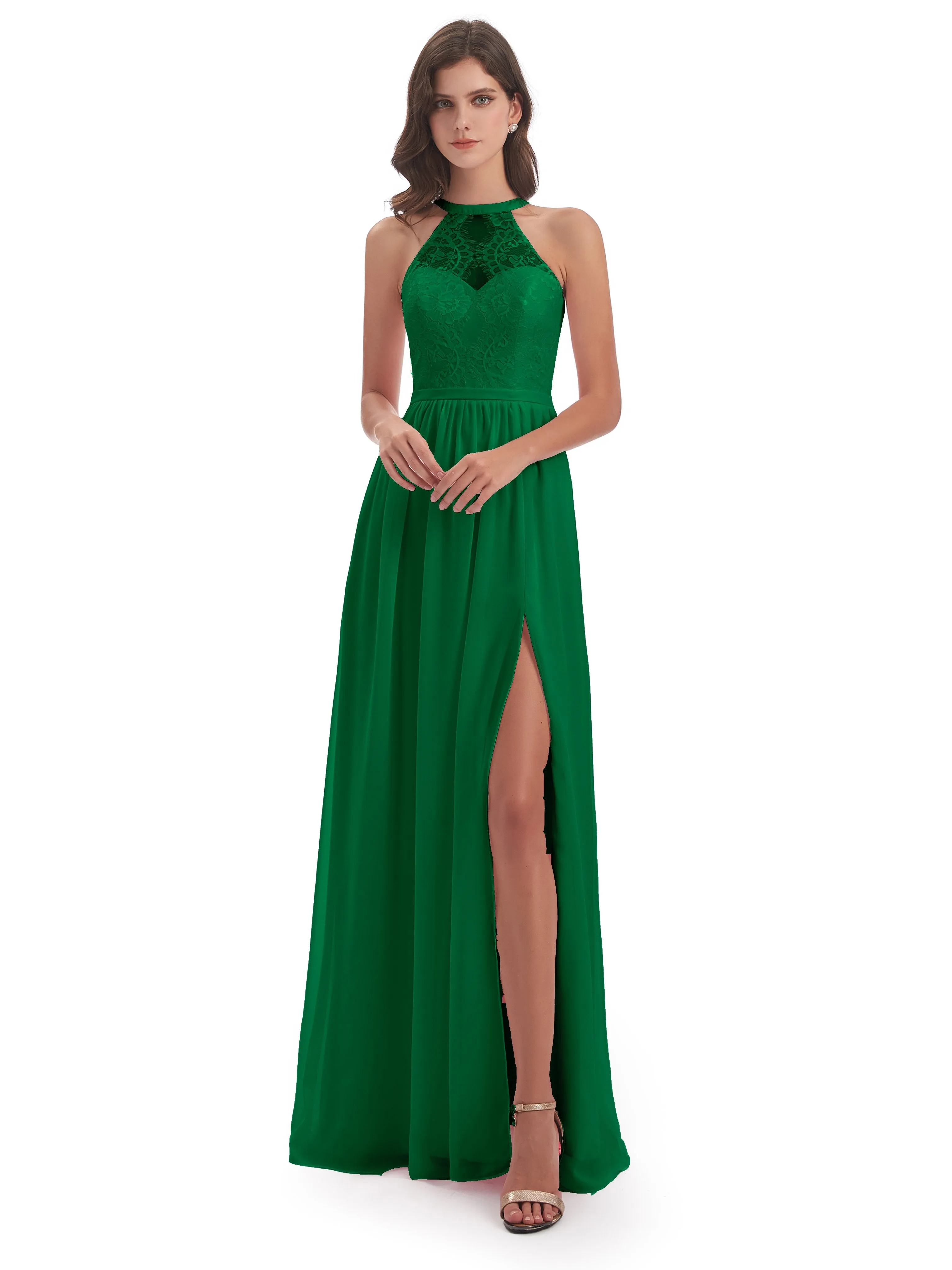 Ava Lace/Chiffon Split Floor-Length Bridesmaid Dresses