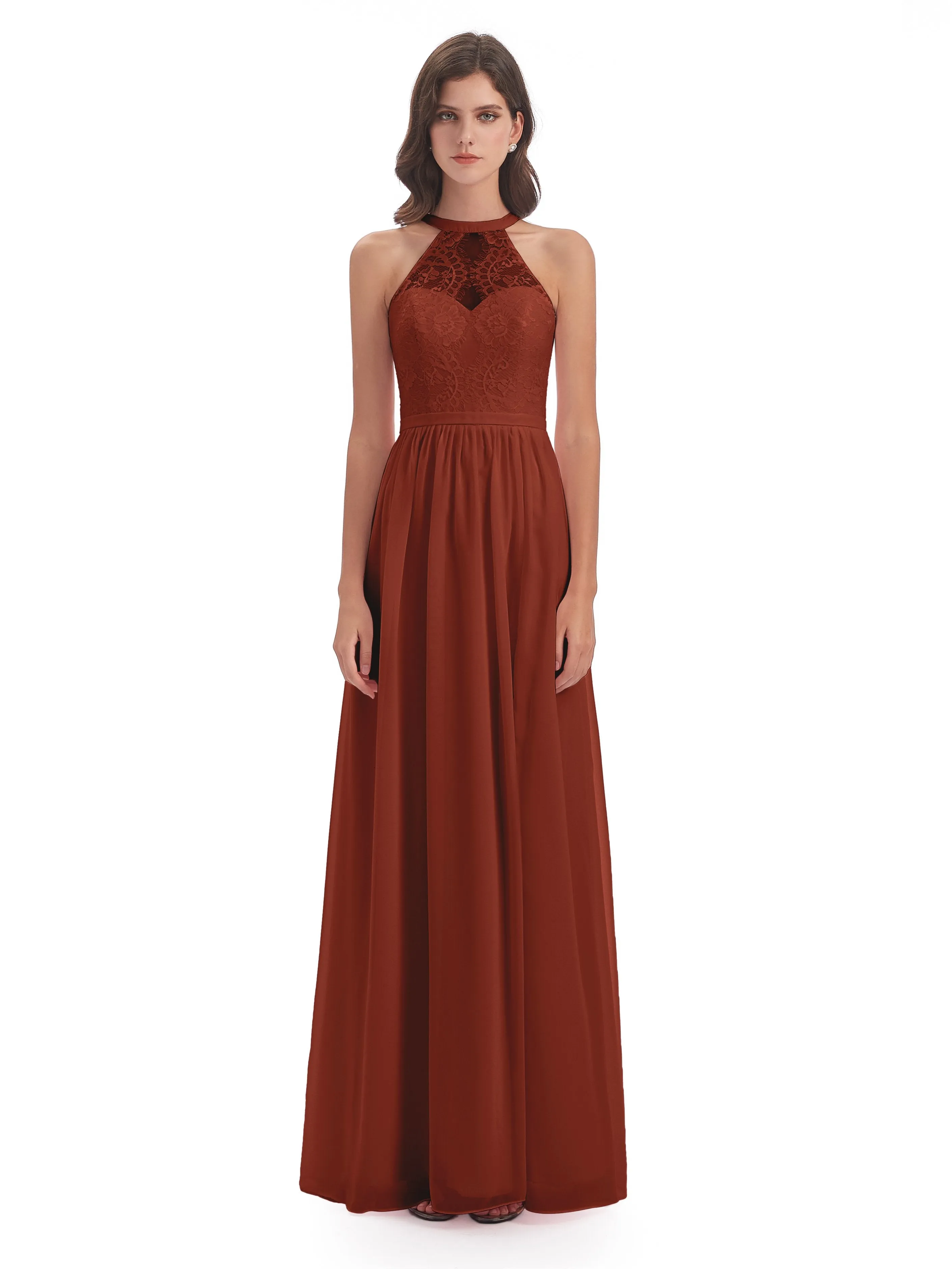 Ava Lace/Chiffon Split Floor-Length Bridesmaid Dresses