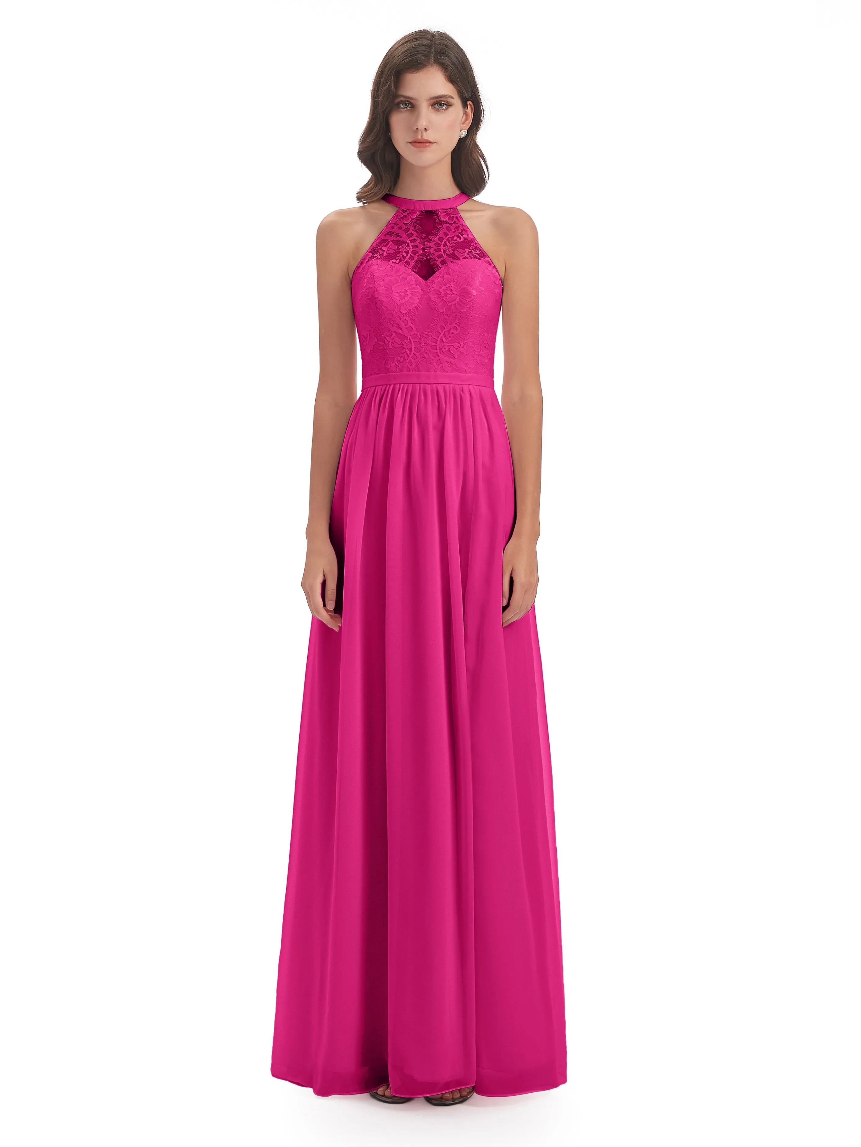 Ava Lace/Chiffon Split Floor-Length Bridesmaid Dresses