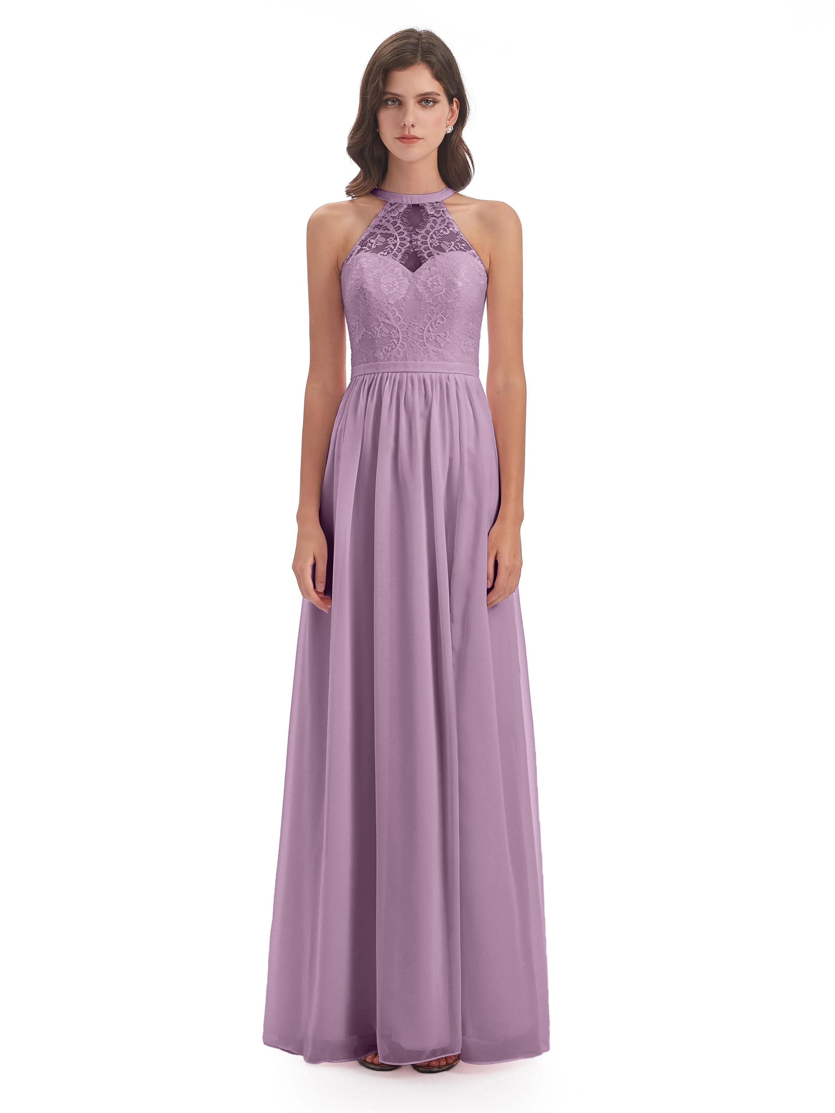 Ava Lace/Chiffon Split Floor-Length Bridesmaid Dresses