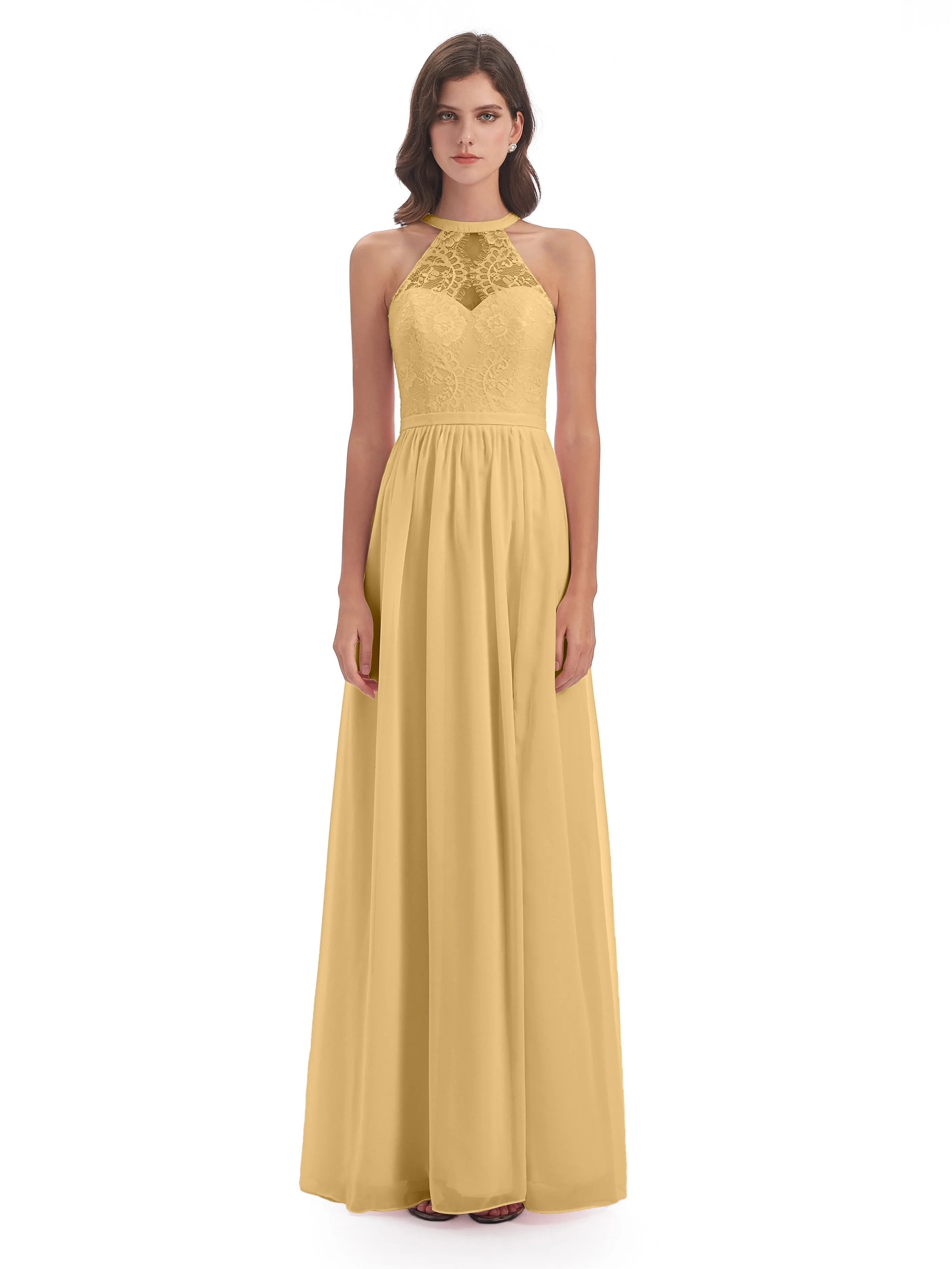 Ava Lace/Chiffon Split Floor-Length Bridesmaid Dresses