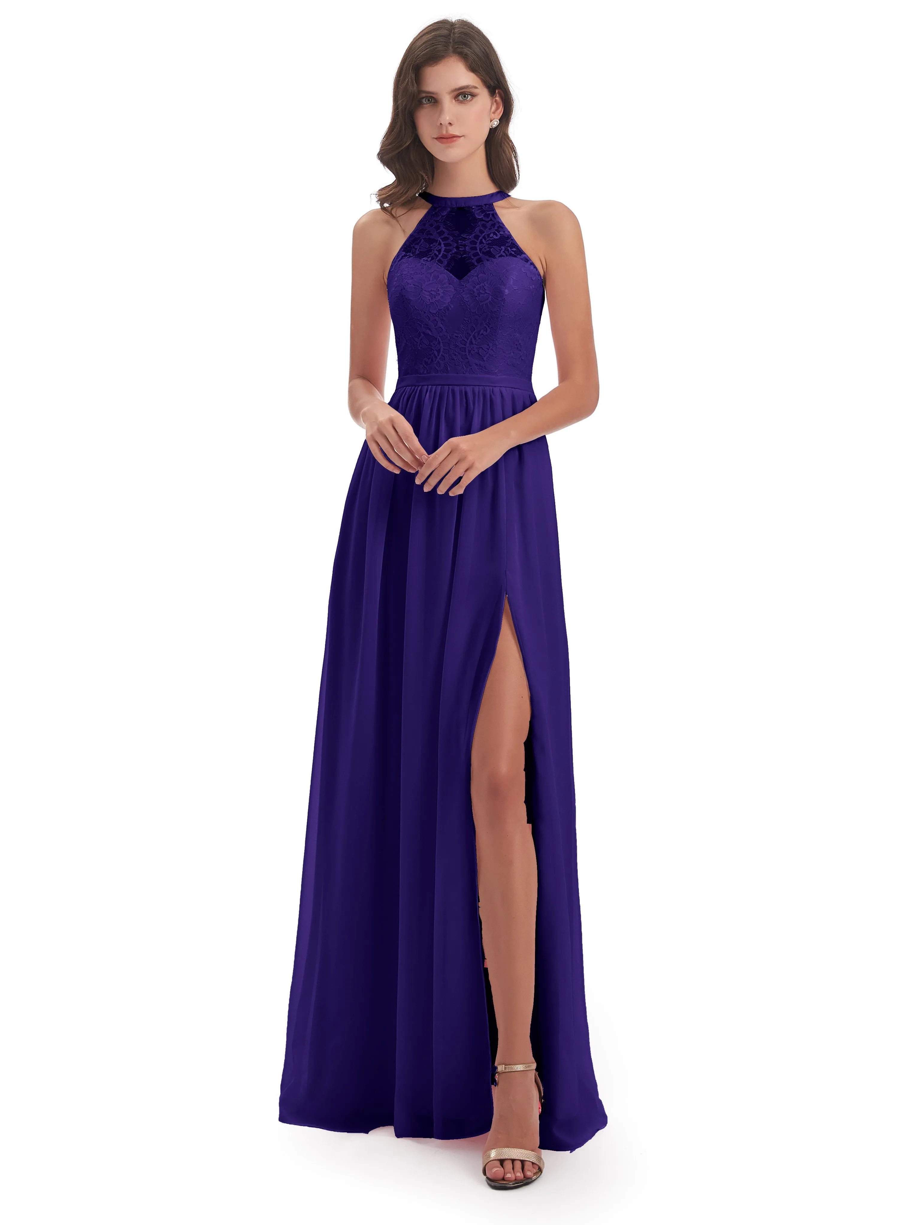 Ava Lace/Chiffon Split Floor-Length Bridesmaid Dresses