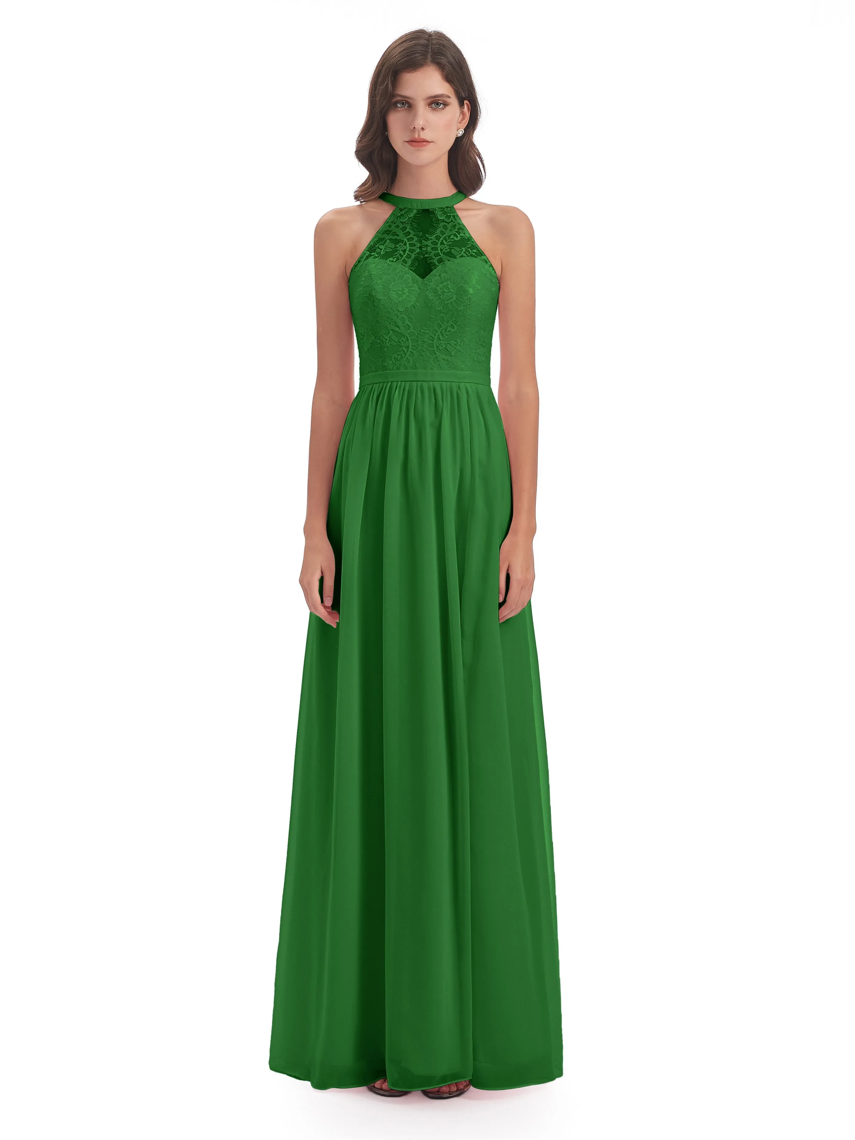 Ava Lace/Chiffon Split Floor-Length Bridesmaid Dresses