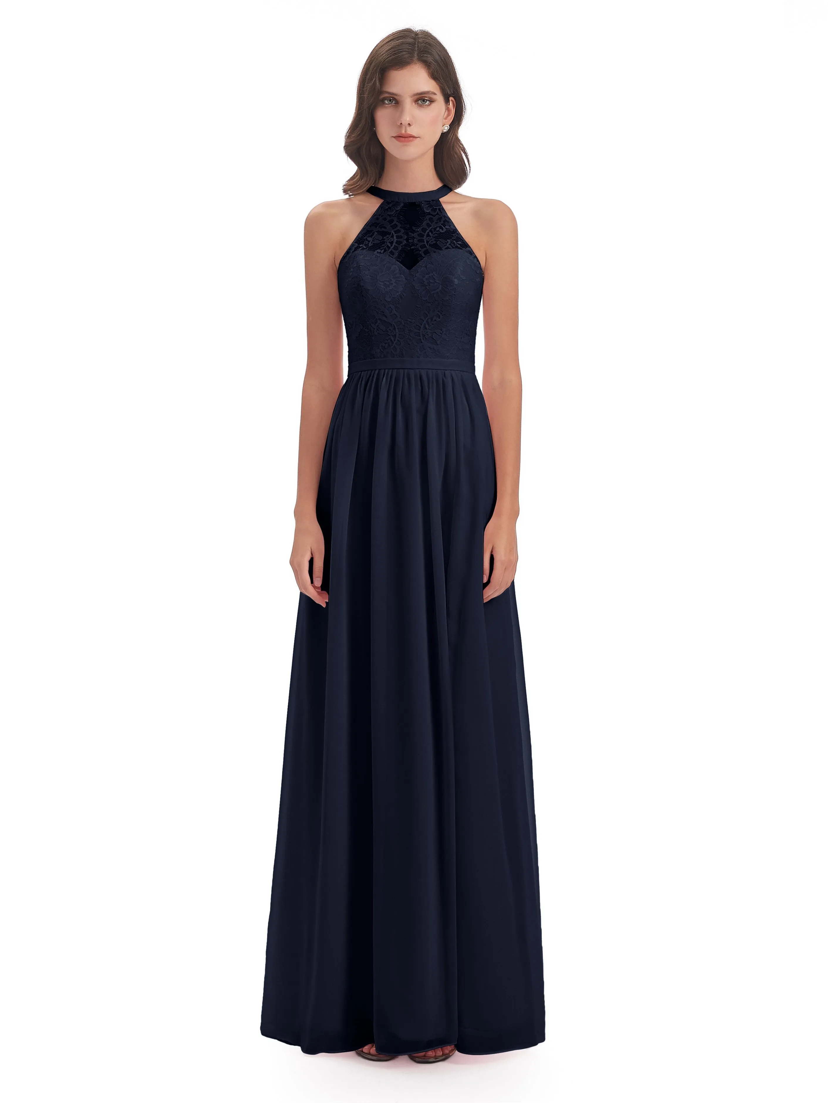 Ava Lace/Chiffon Split Floor-Length Bridesmaid Dresses