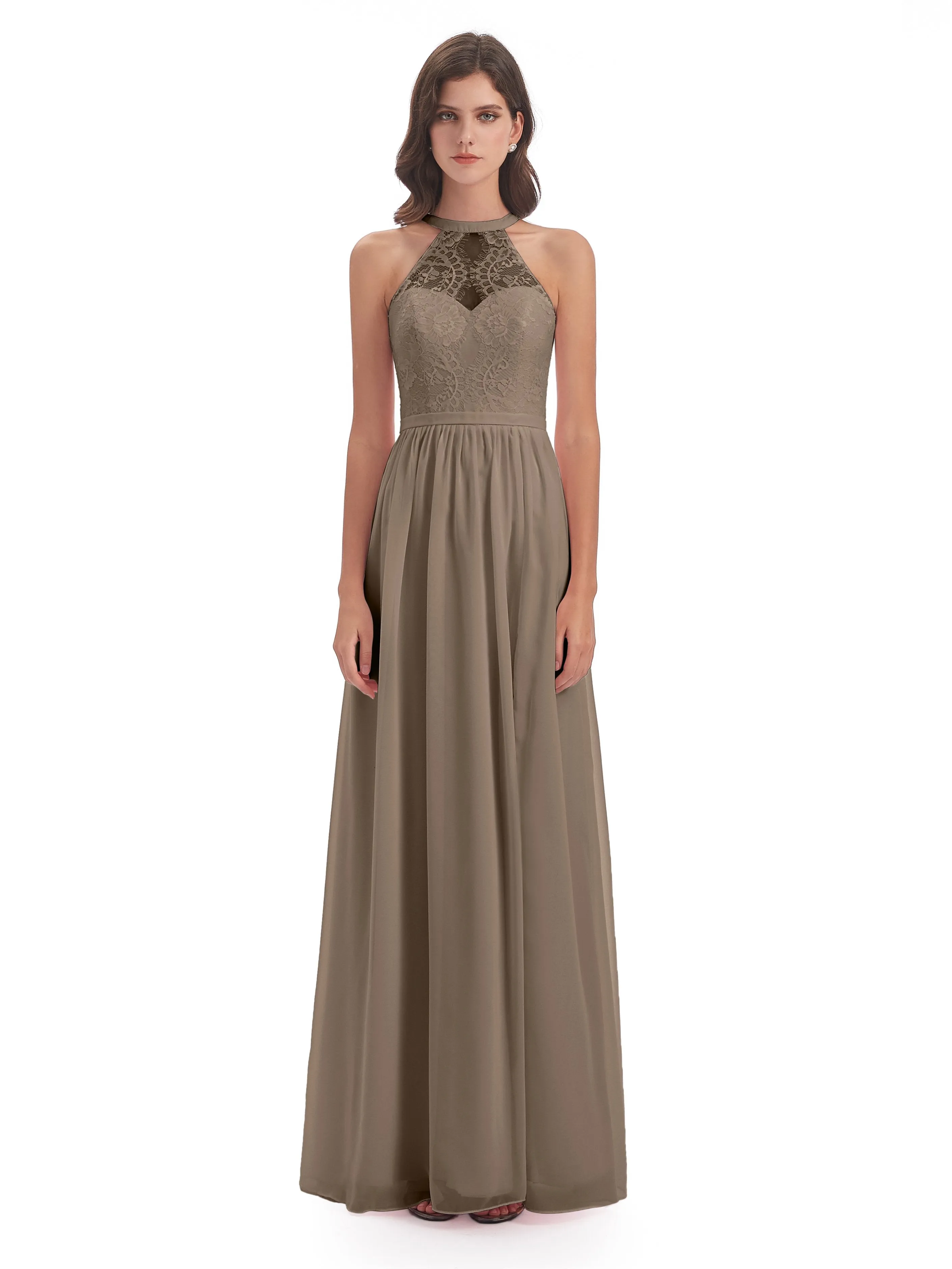 Ava Lace/Chiffon Split Floor-Length Bridesmaid Dresses