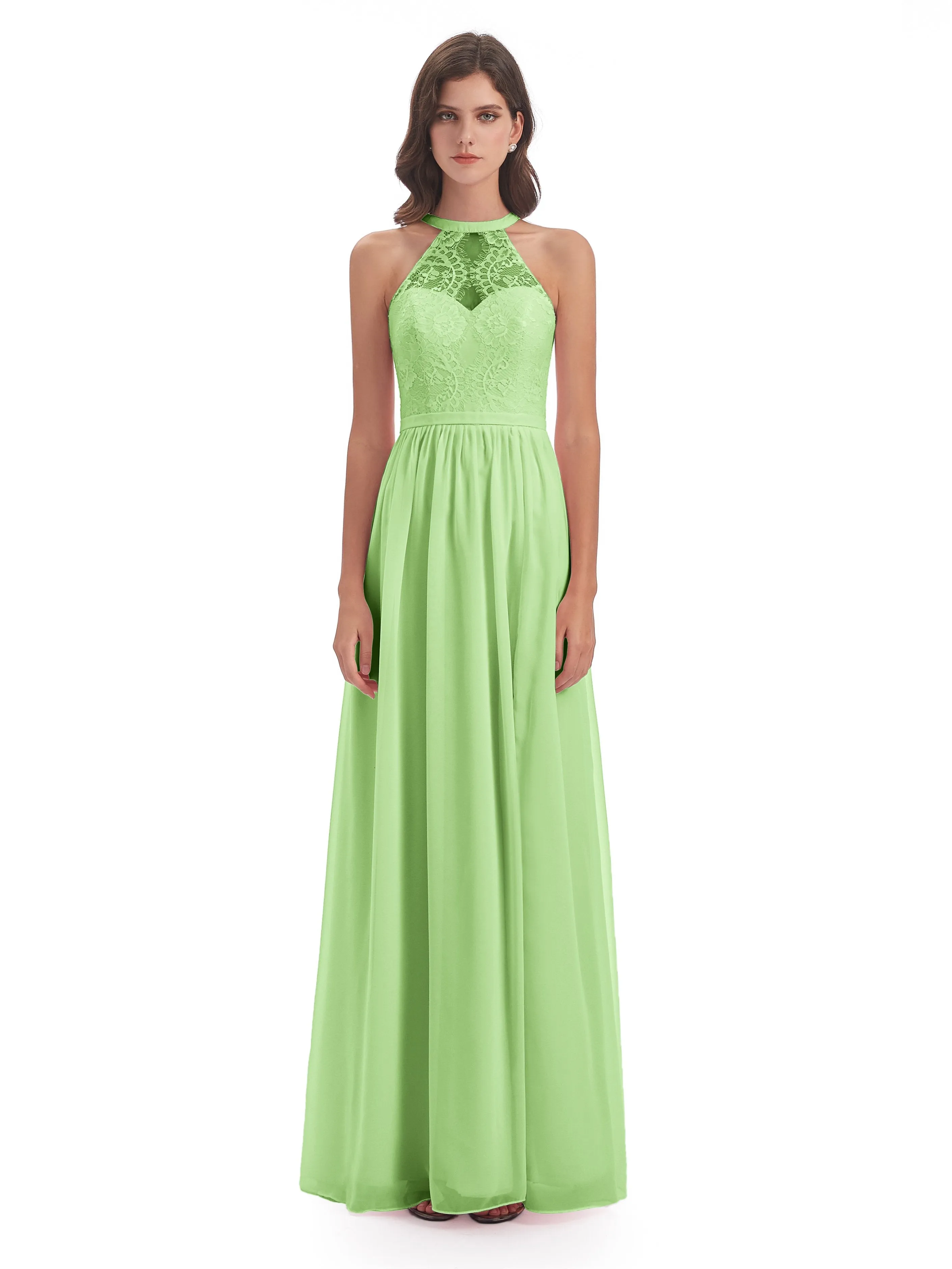 Ava Lace/Chiffon Split Floor-Length Bridesmaid Dresses