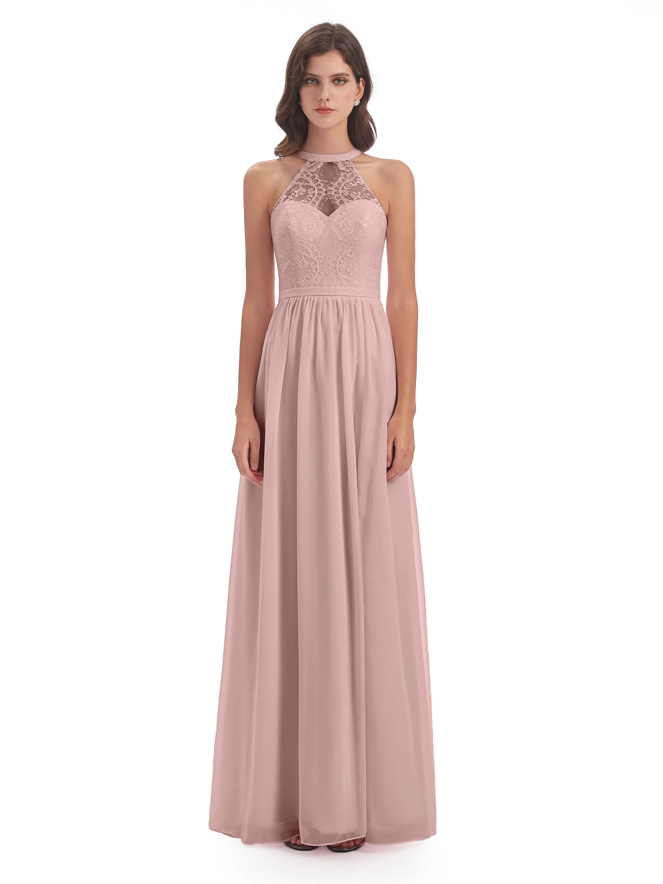 Ava Lace/Chiffon Split Floor-Length Bridesmaid Dresses