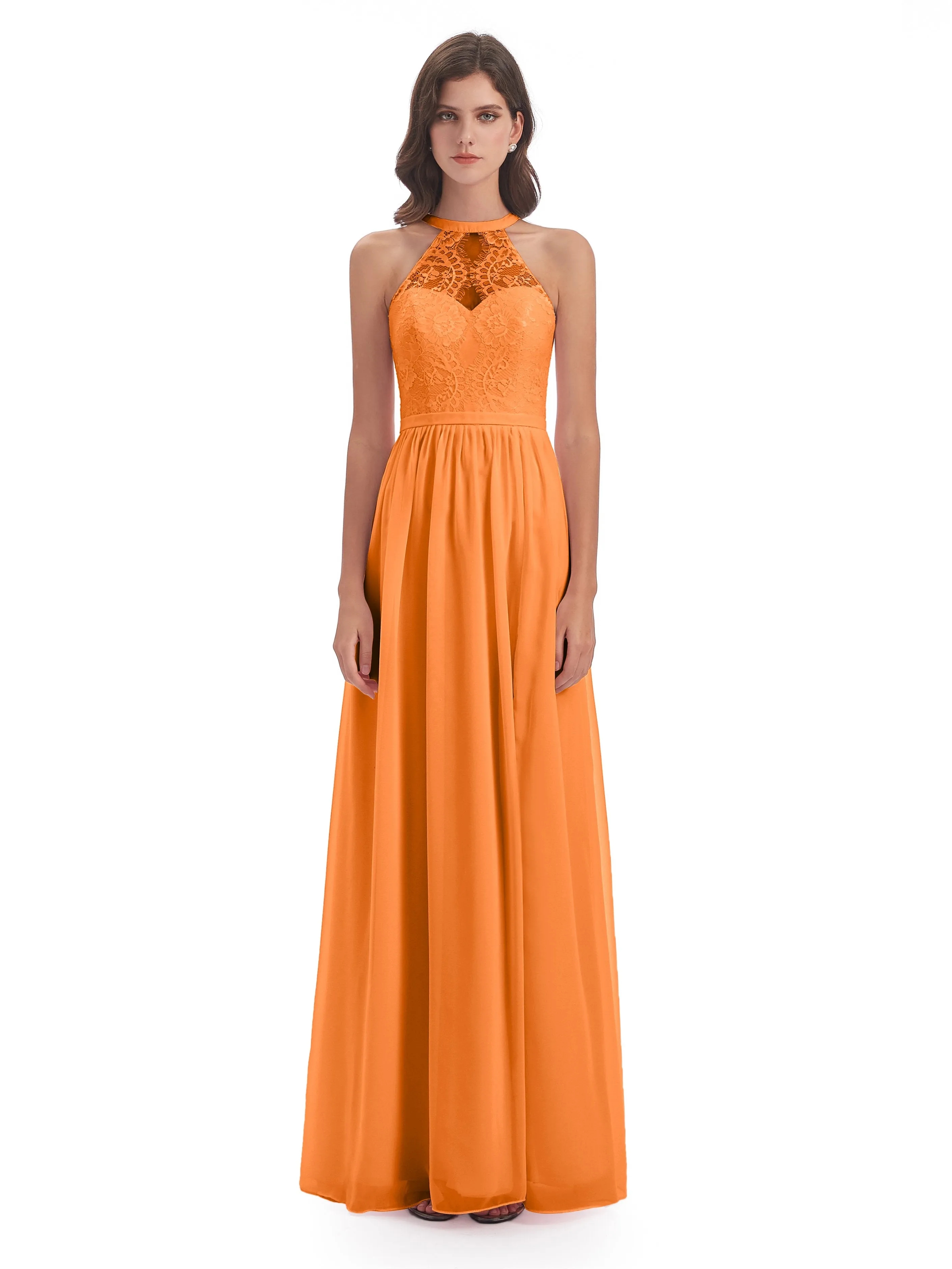 Ava Lace/Chiffon Split Floor-Length Bridesmaid Dresses