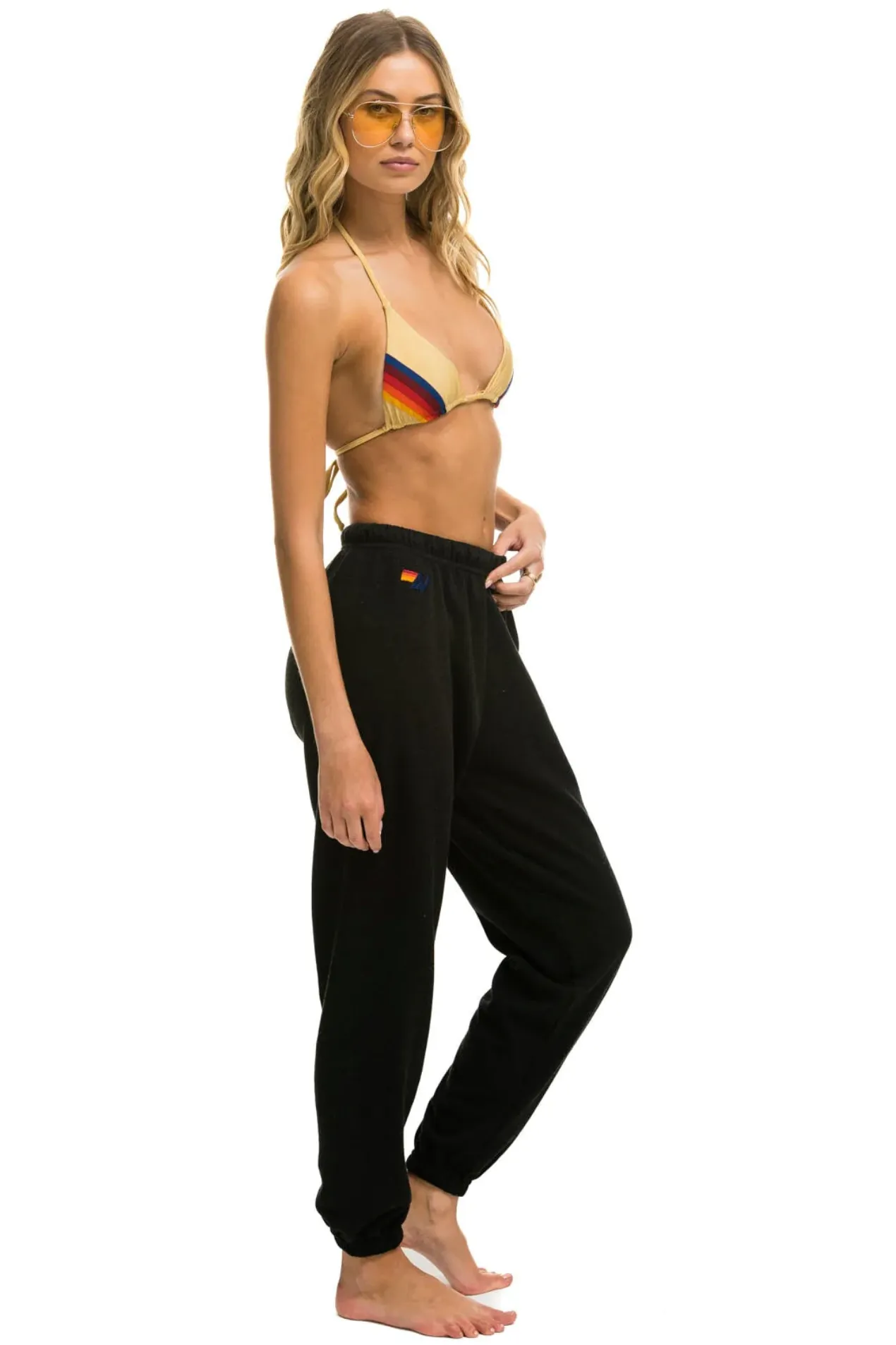 AVIATOR NATION 5 STRIPE WOMEN'S SWEATPANTS - BLACK // NEON RAINBOW