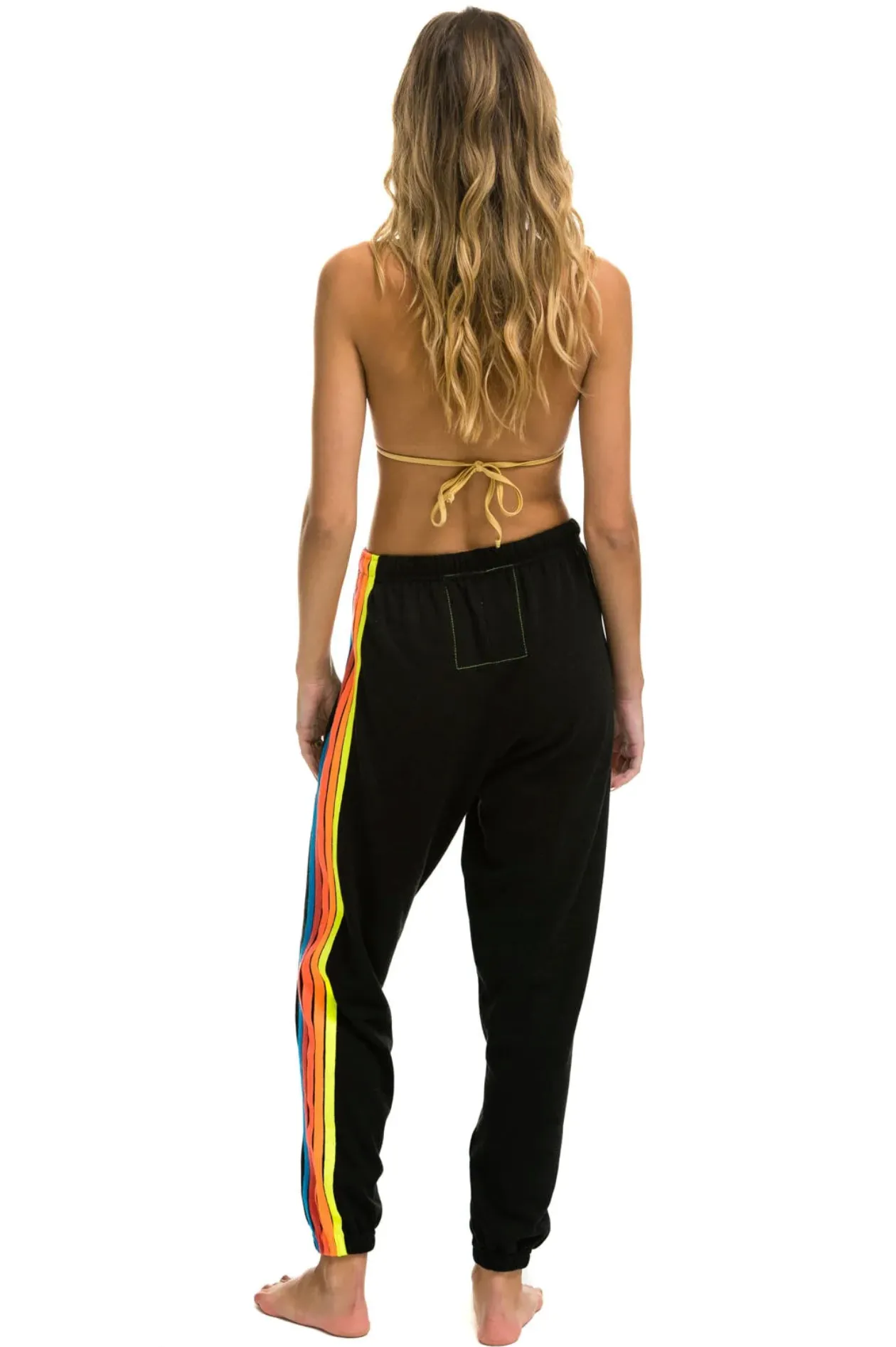 AVIATOR NATION 5 STRIPE WOMEN'S SWEATPANTS - BLACK // NEON RAINBOW