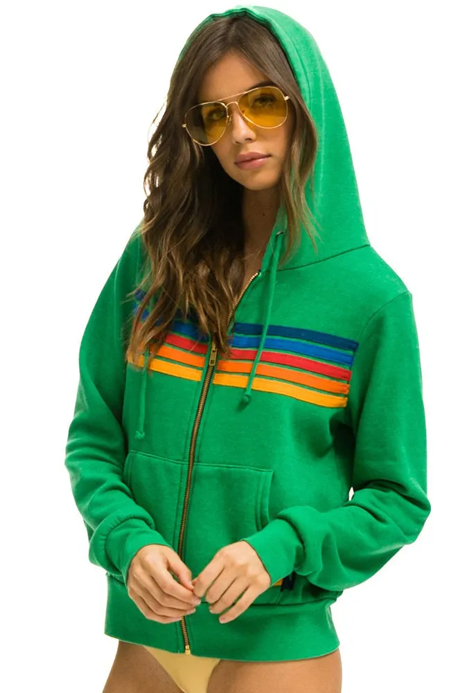 Aviator Nation 5 Stripe Zip Hoodie in Kelly Green