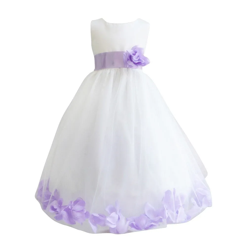 Baby Girls Ivory Lilac Petals Satin Tulle 3 Layer Flower Girl Dress 6-24M