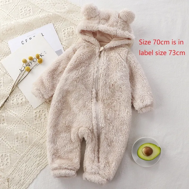 Baby Rompers Winter Costume Flannel Hooded Jumpsuits Baby Clothes