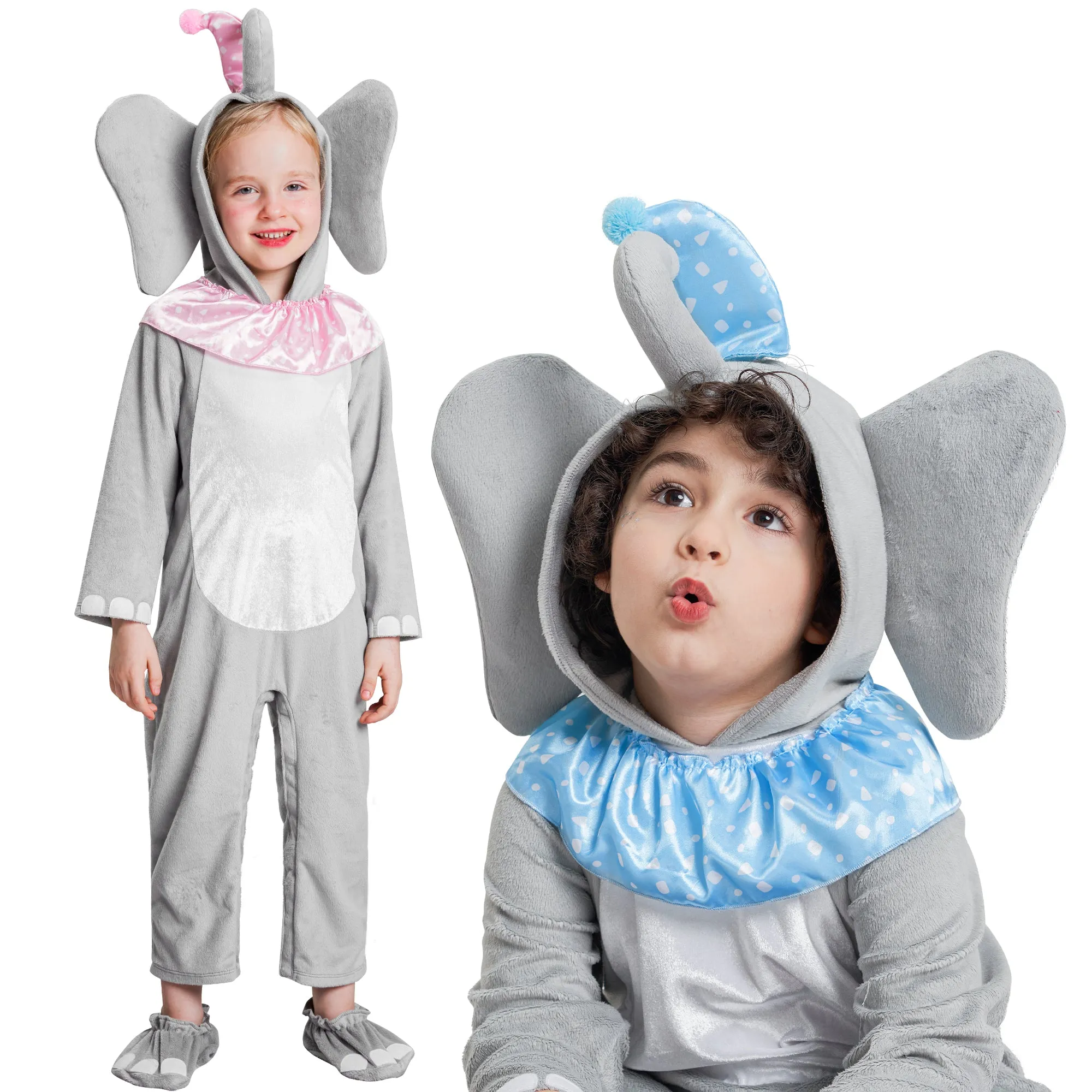 Baby Toddlers Elephant Costume with 2-Color Hat&Collar Set