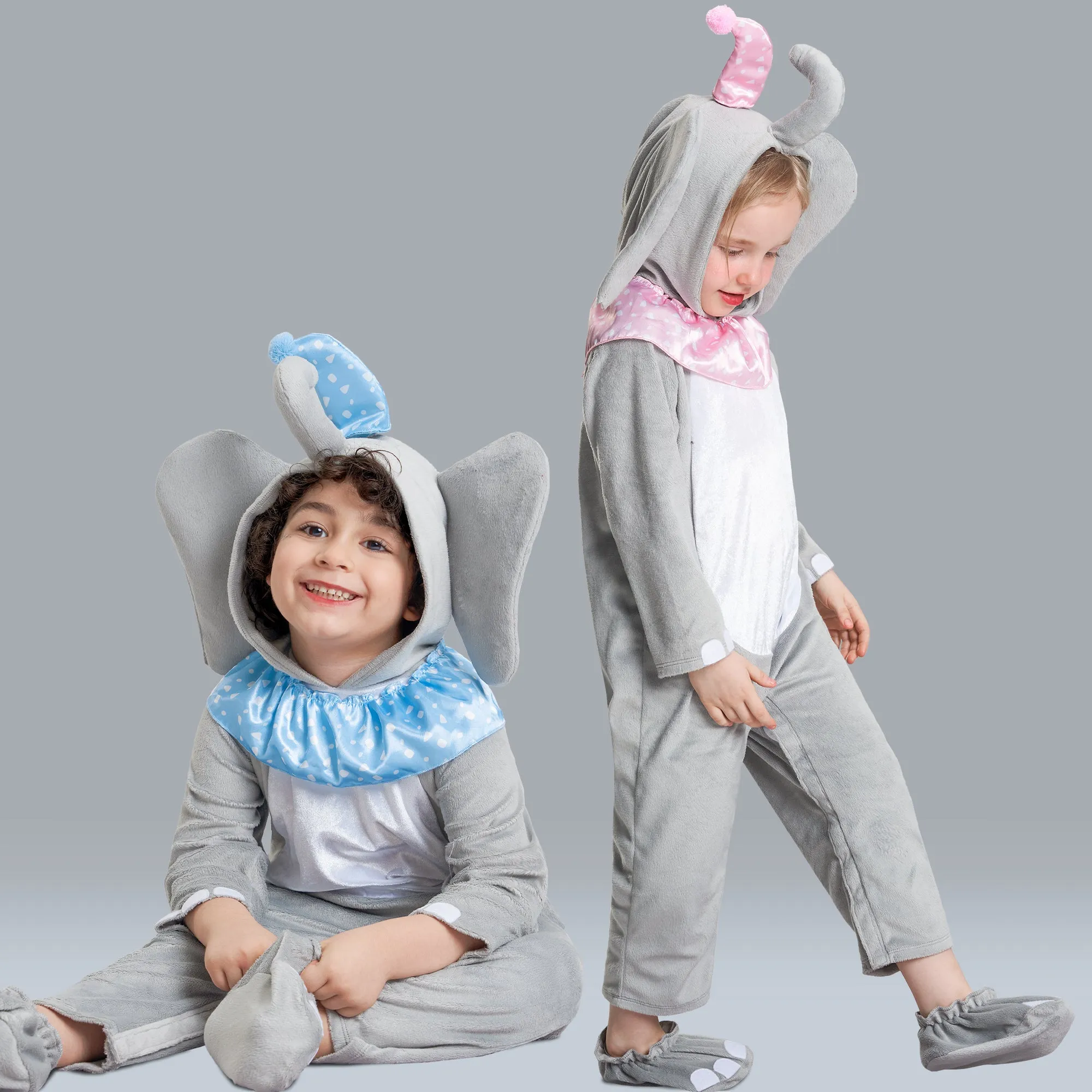 Baby Toddlers Elephant Costume with 2-Color Hat&Collar Set