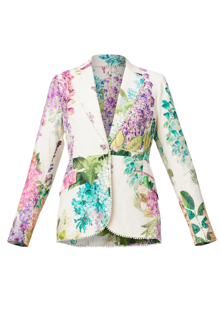 Bahia Lace Trim Blazer in Wisteria Alba