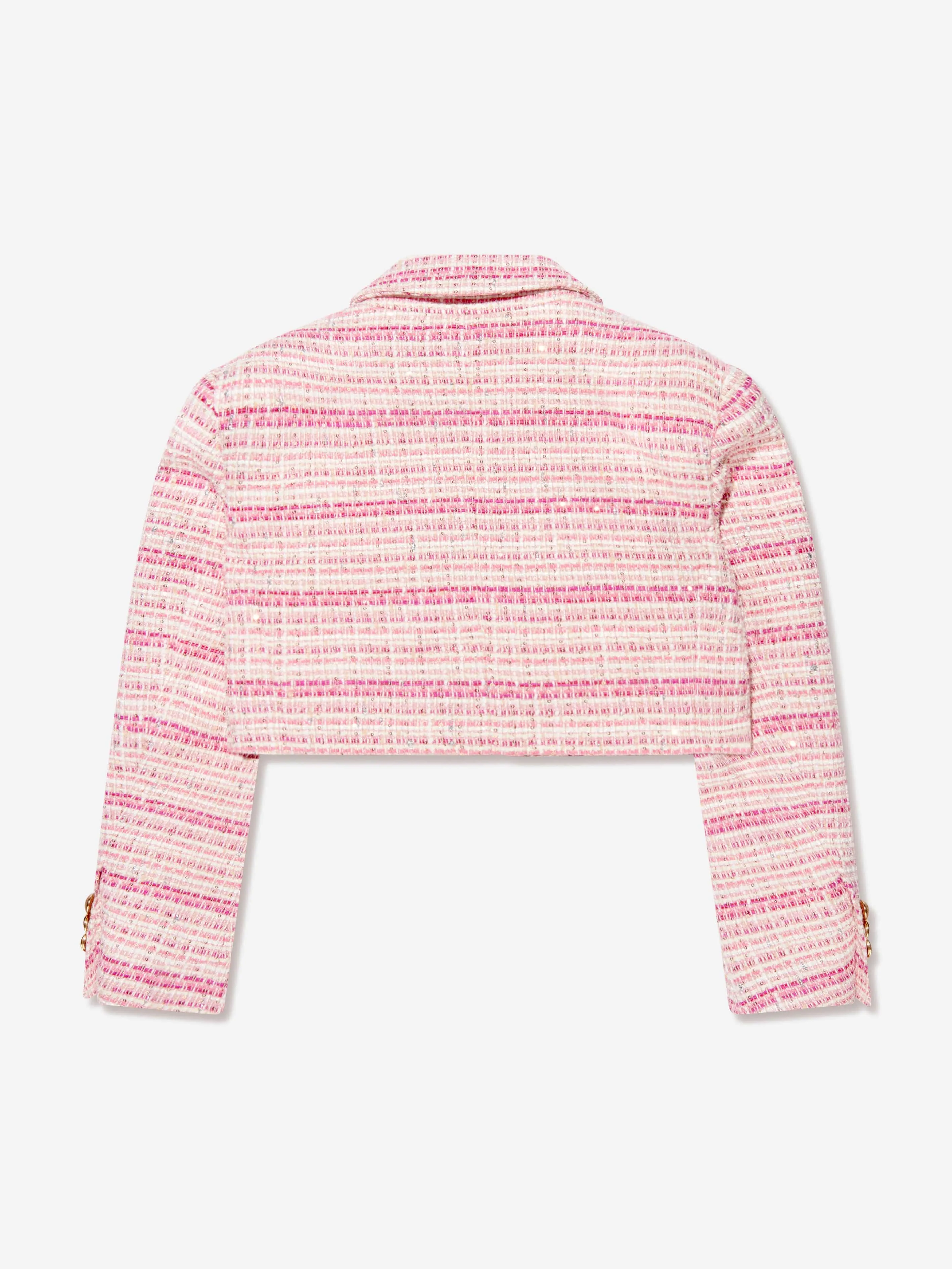 Balmain Girls Tweed Cropped Blazer in Pink