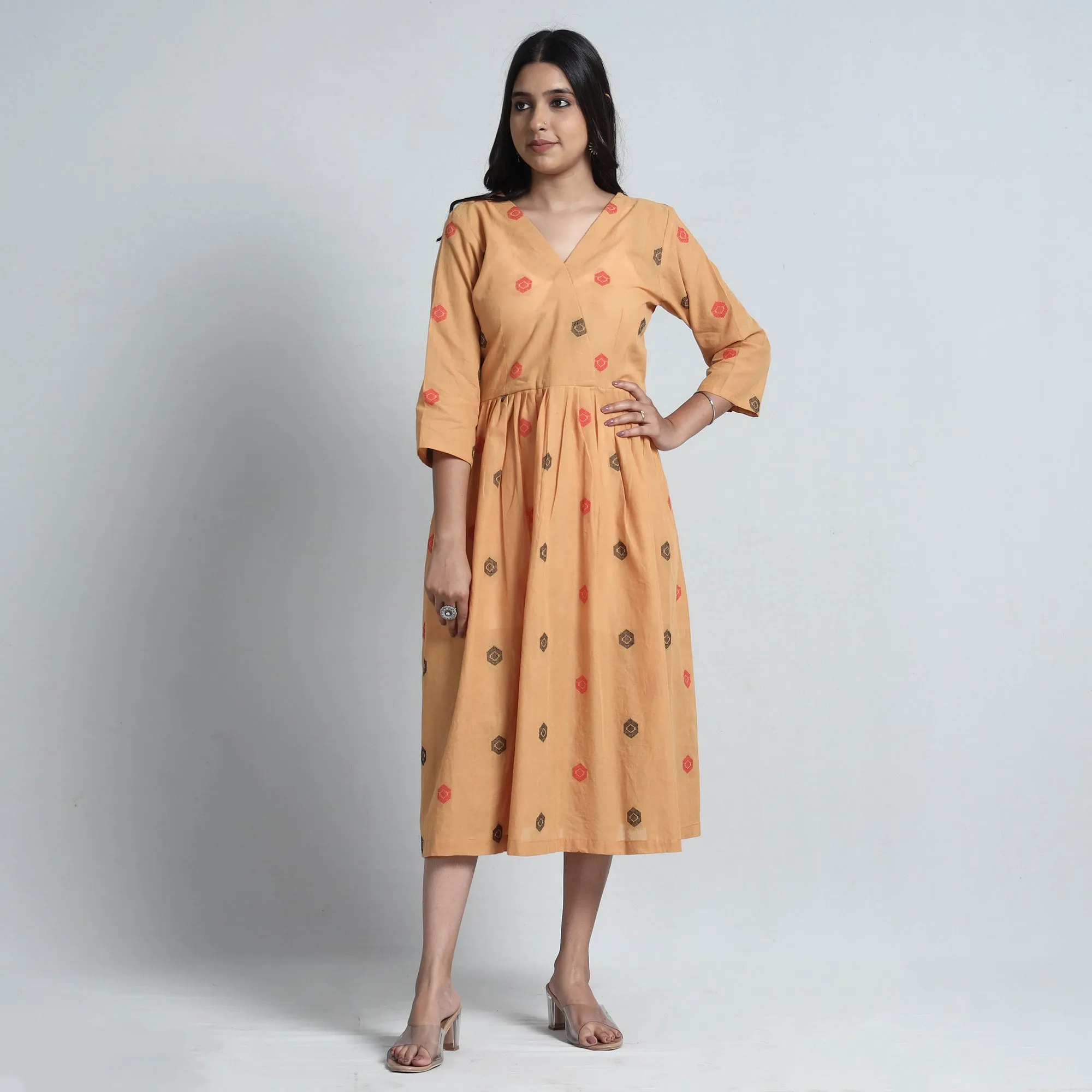 Beige - Exquisite Jacquard Cotton Dress