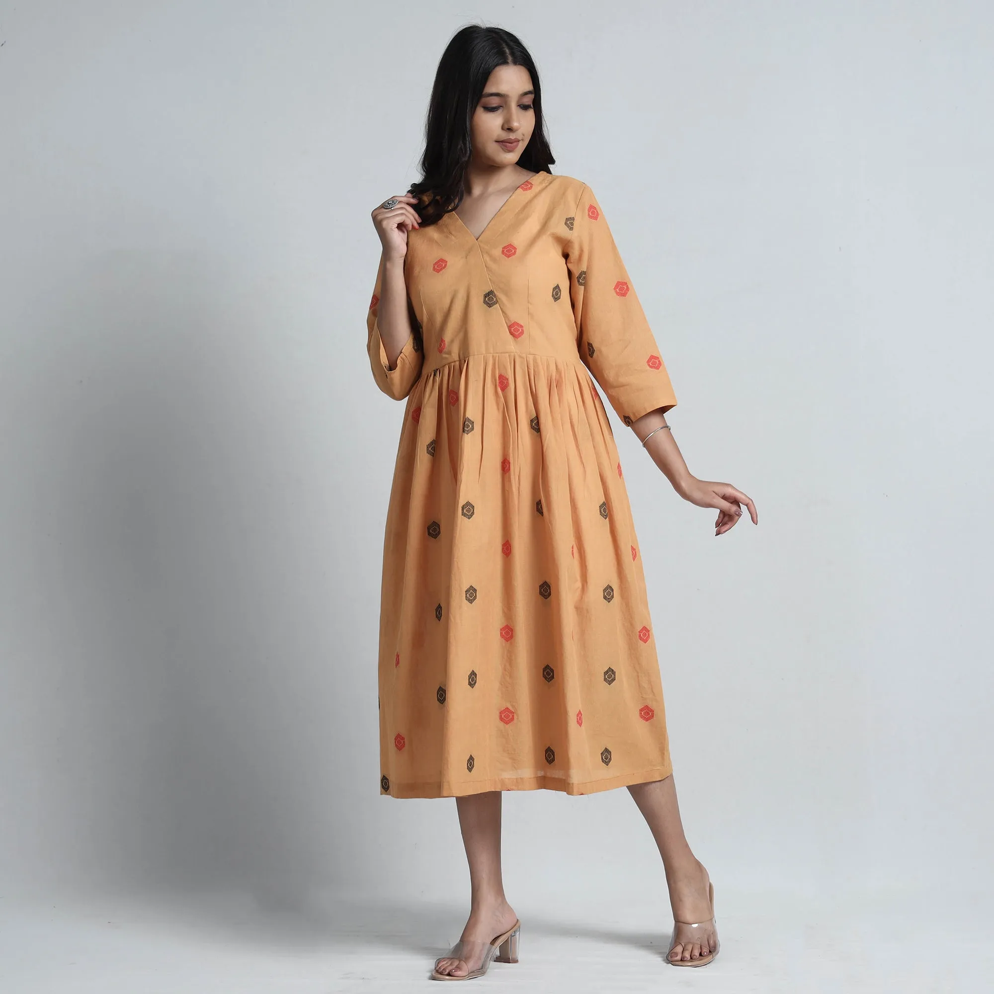 Beige - Exquisite Jacquard Cotton Dress