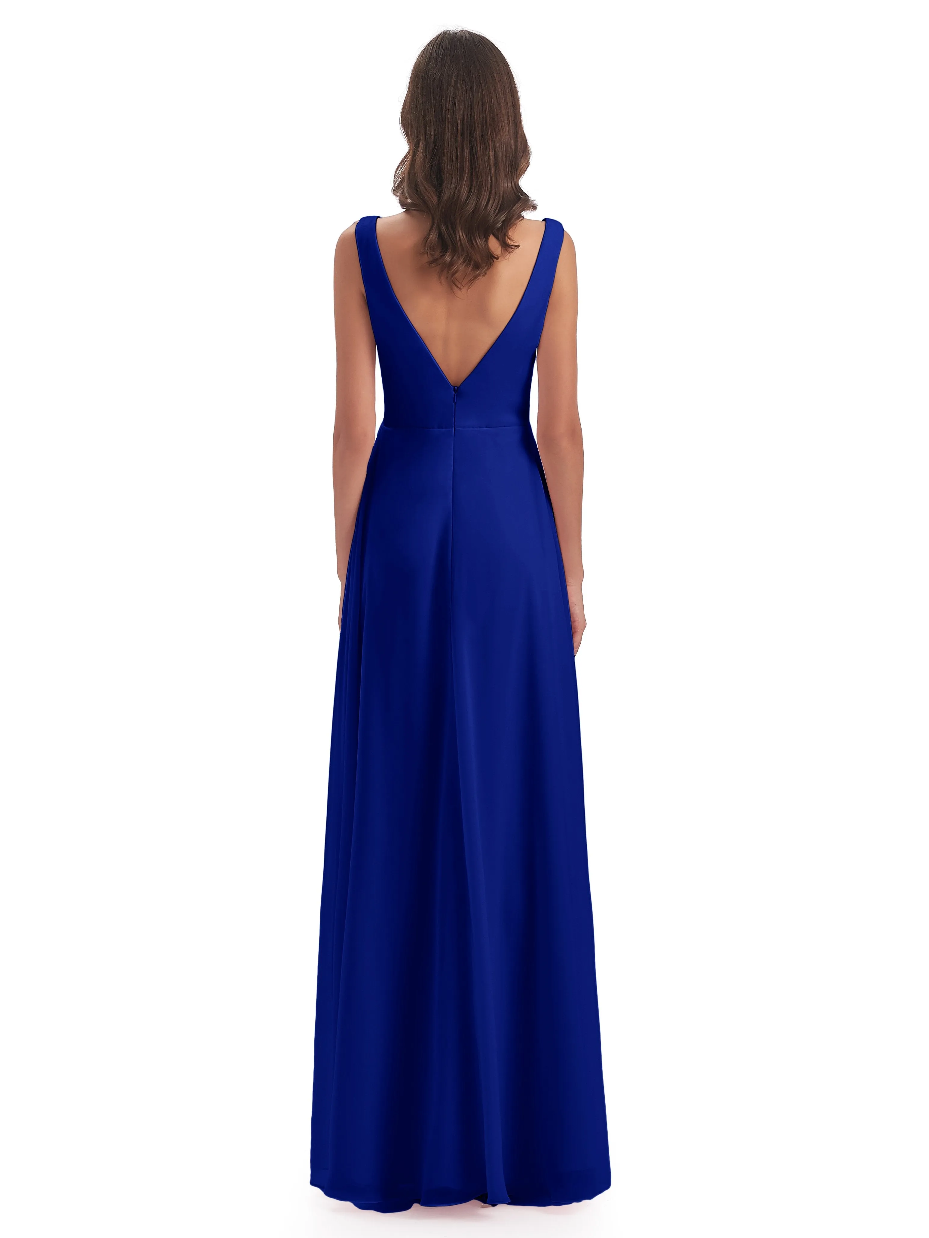 Bella Chiffon Column V-neck Long Bridesmaid Dresses
