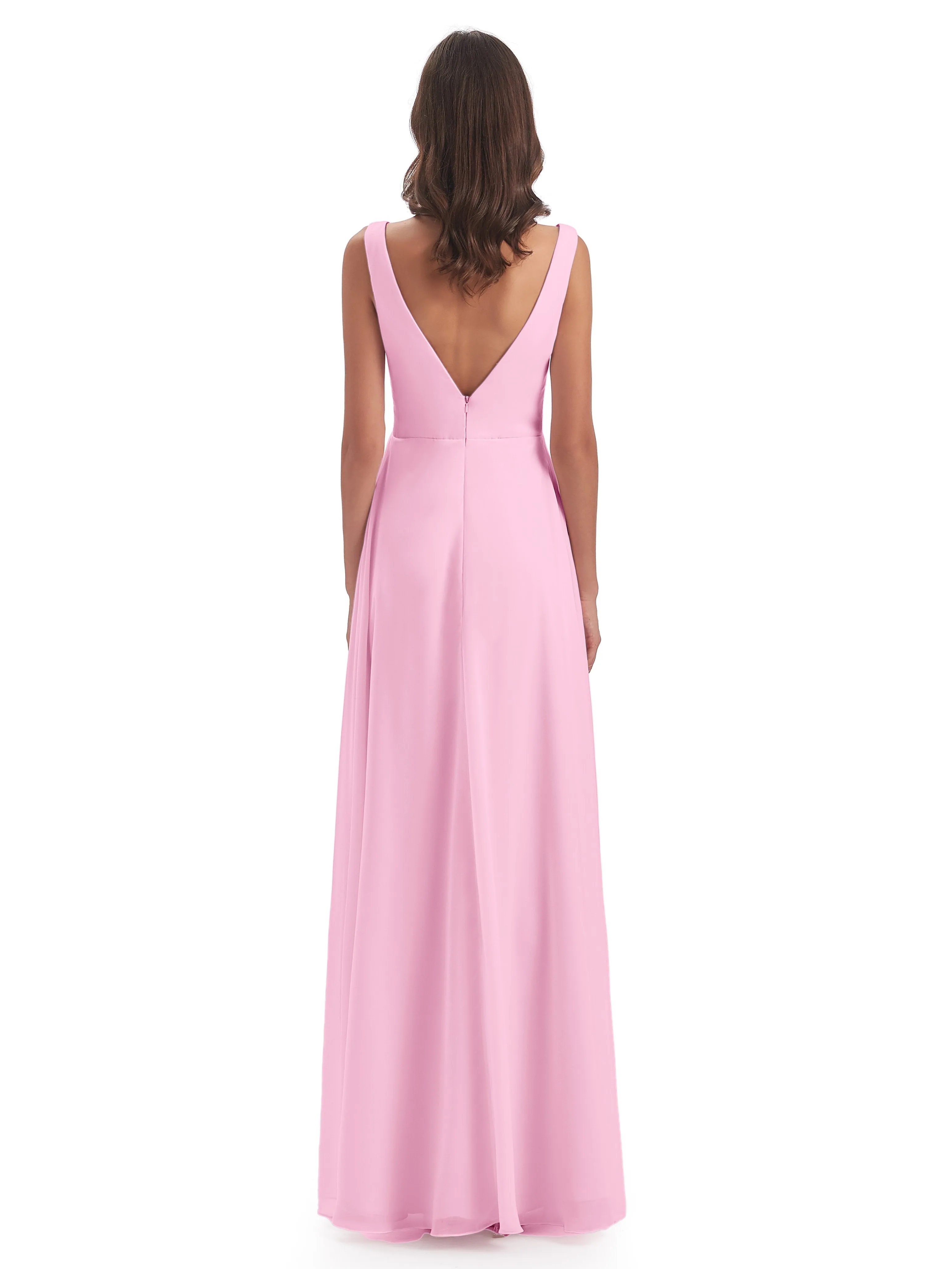 Bella Chiffon Column V-neck Long Bridesmaid Dresses