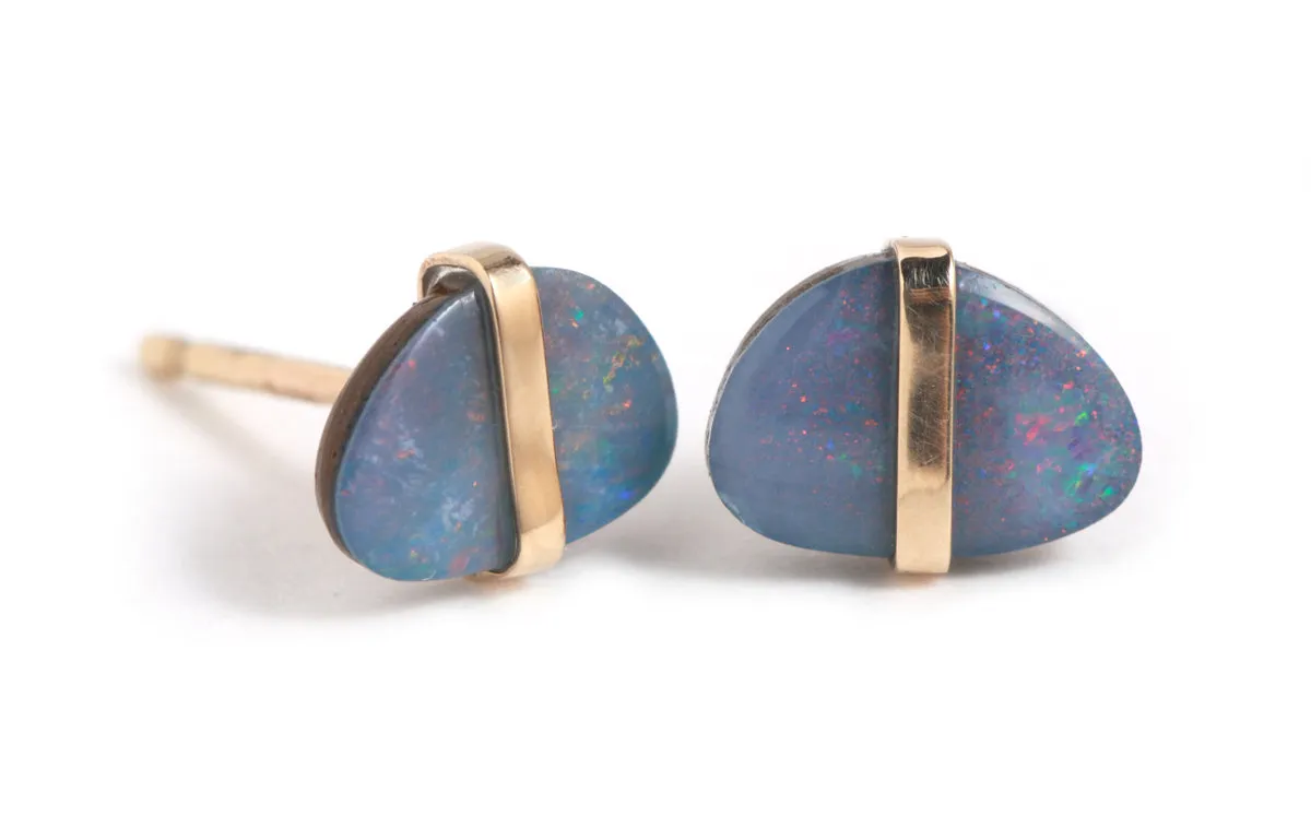 Bezel Wrapped Opal Freeform Stud Earrings