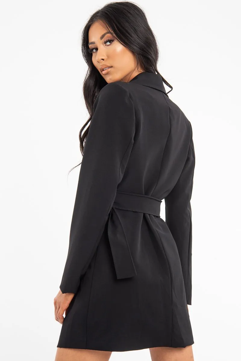 Black Belted Button Front Blazer Dress - Naomy