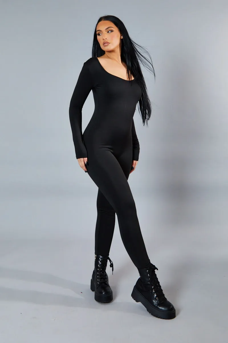 Black Contour Long Sleeve Jumpsuit - Luana