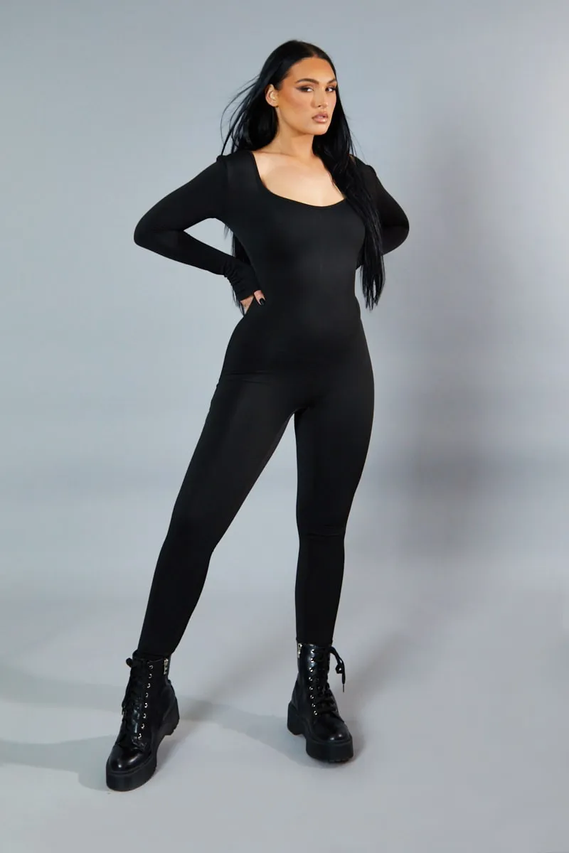 Black Contour Long Sleeve Jumpsuit - Luana