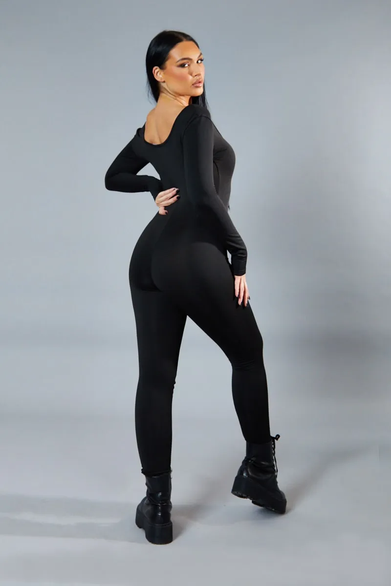 Black Contour Long Sleeve Jumpsuit - Luana