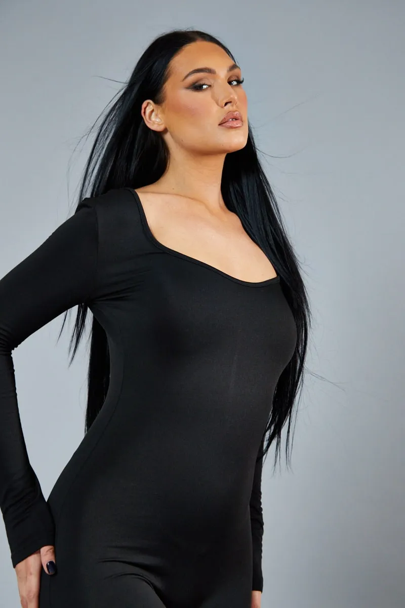 Black Contour Long Sleeve Jumpsuit - Luana