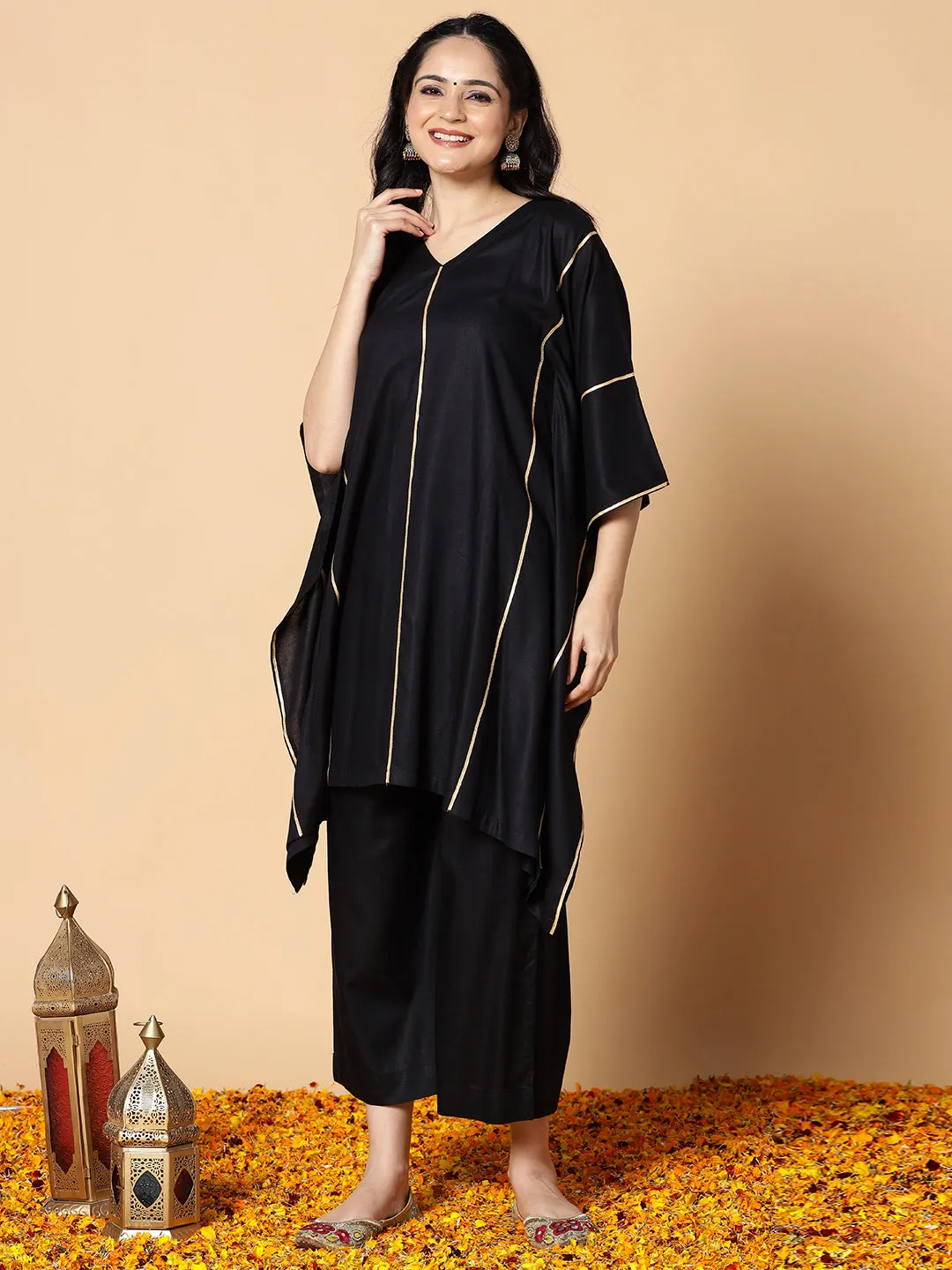 Black Festive Kaftan Kurta - Nisha