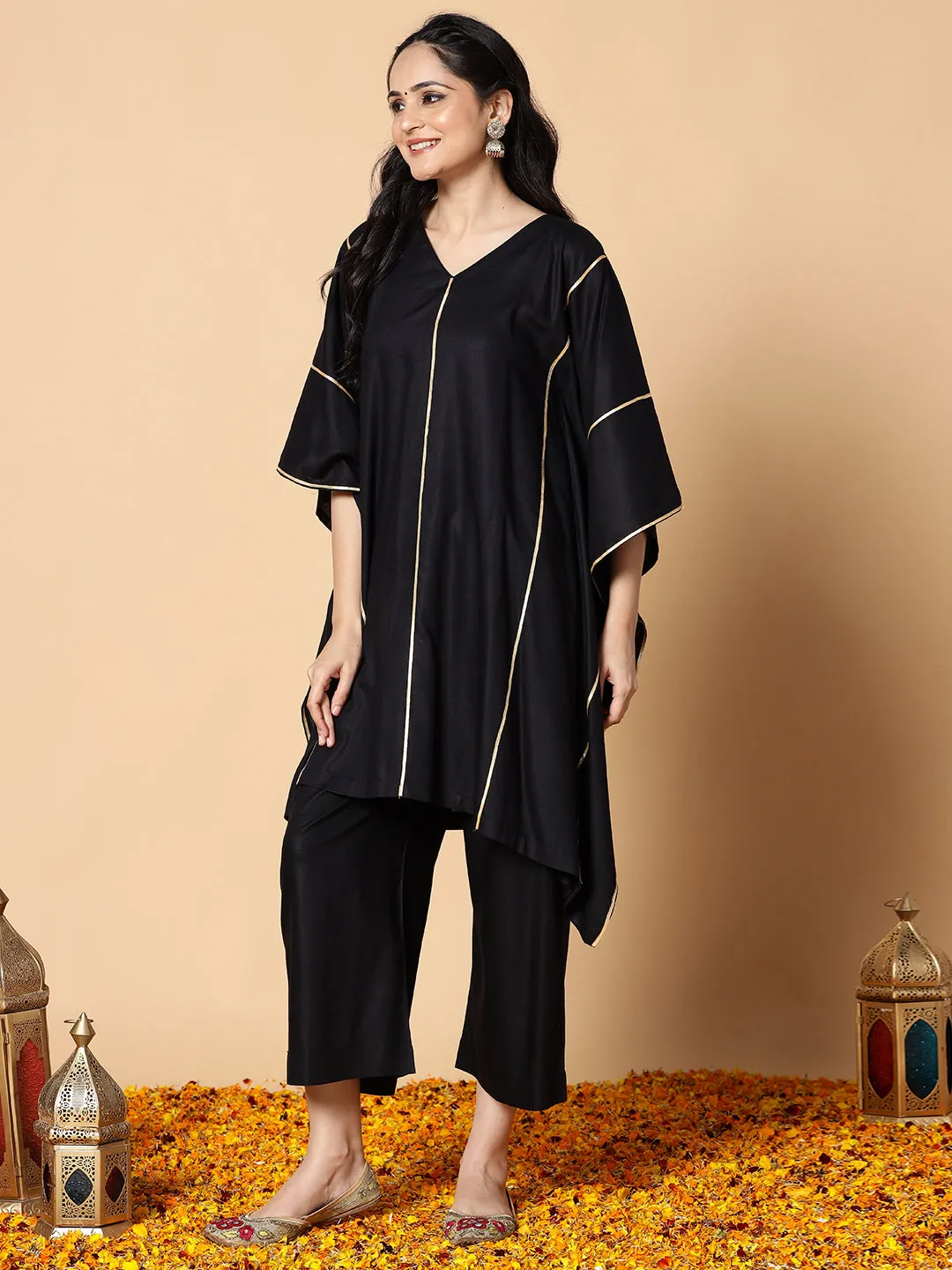 Black Festive Kaftan Kurta - Nisha