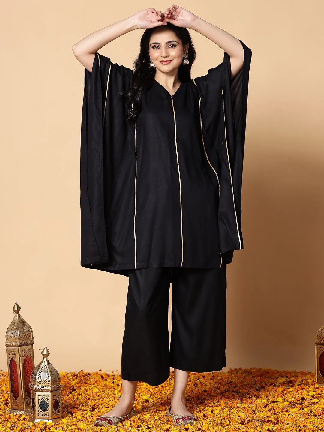 Black Festive Kaftan Kurta - Nisha