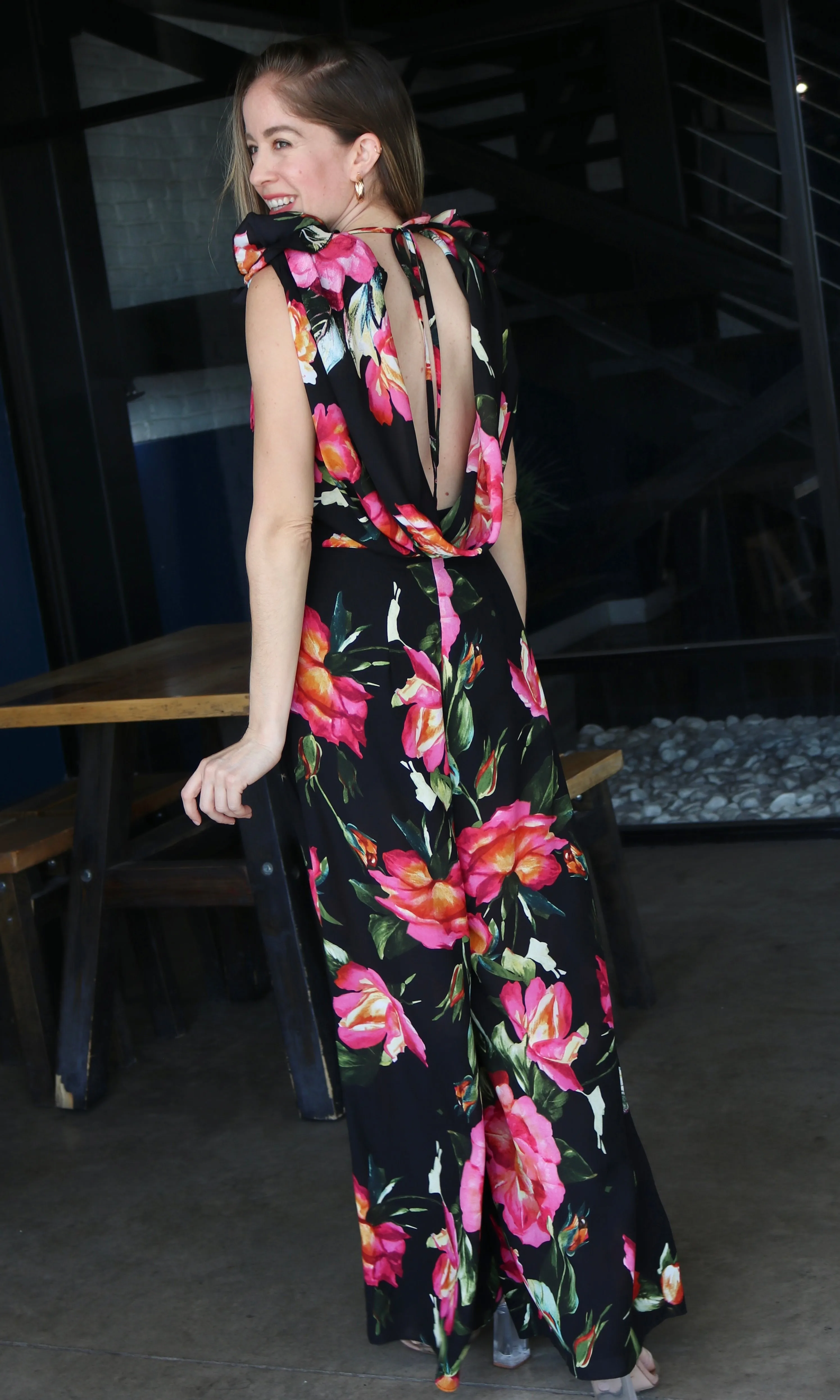 Black Floral Cowl Jumpsuit