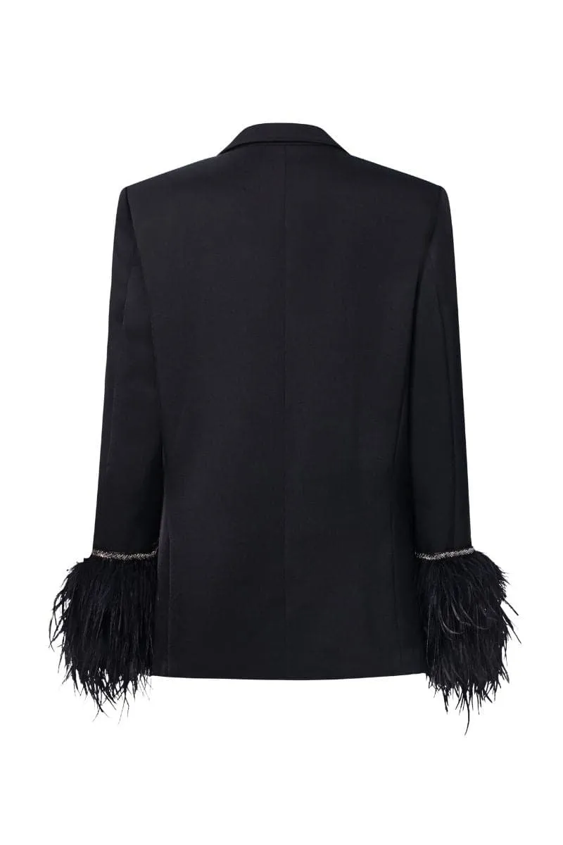 BLACK KELLY TAFFETA FEATHER SUIT JACKET